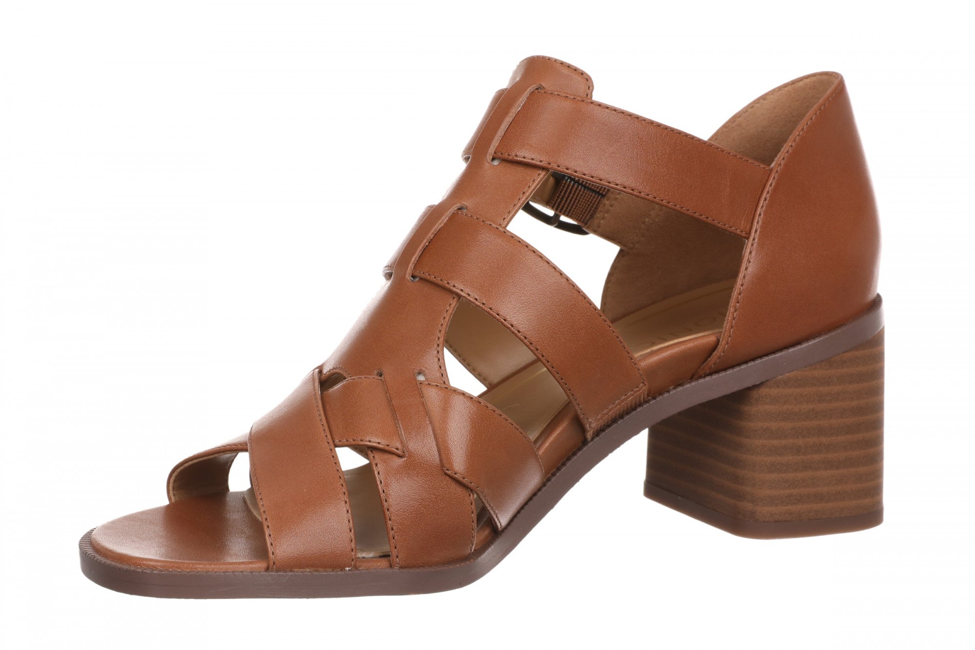 Vionic Marcella Women's Comfortable Strappy Block-Heel Sandal with Orthotic Arch Support - Tan - Left angle