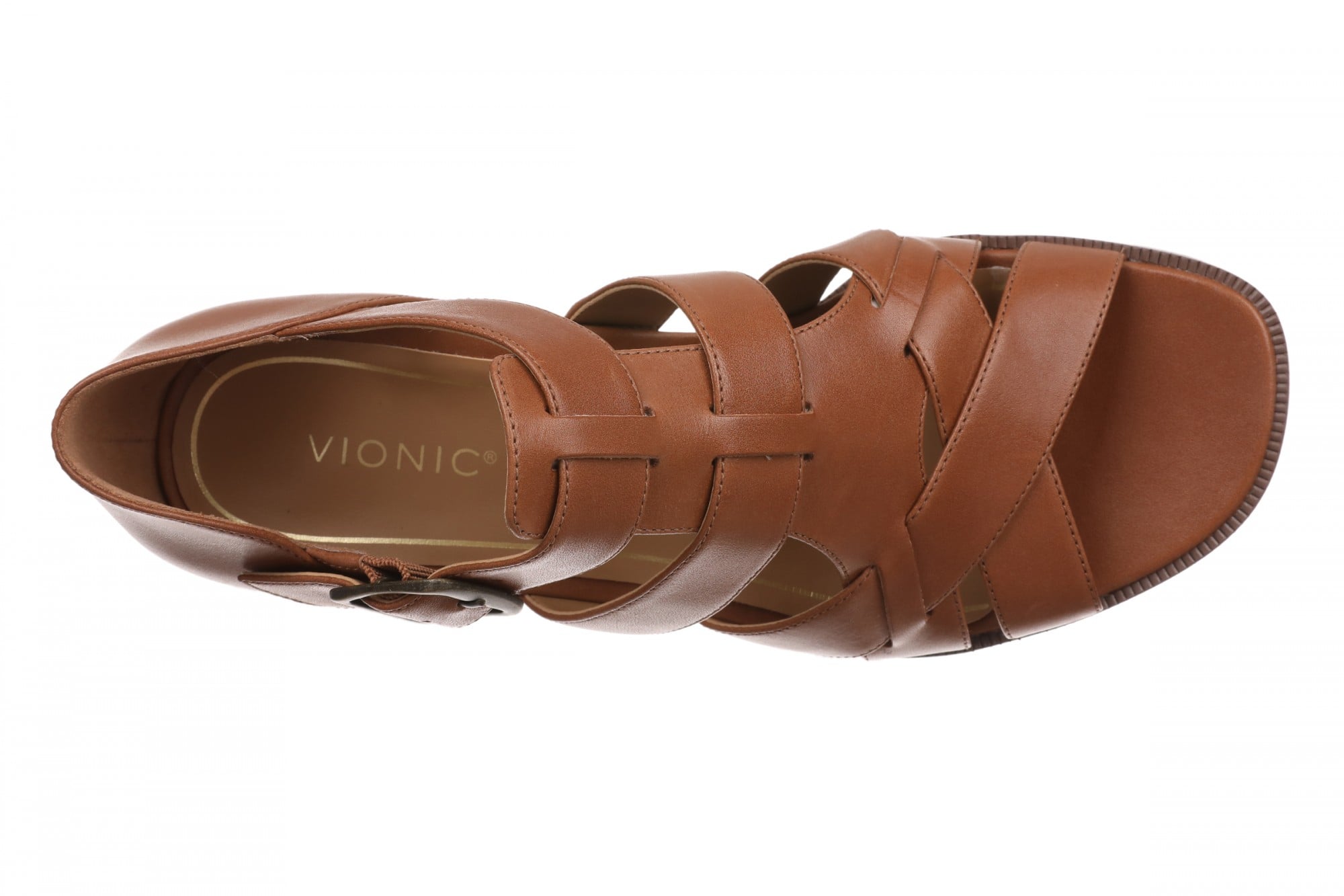 Vionic Marcella Women's Comfortable Strappy Block-Heel Sandal with Orthotic Arch Support - Tan - Top
