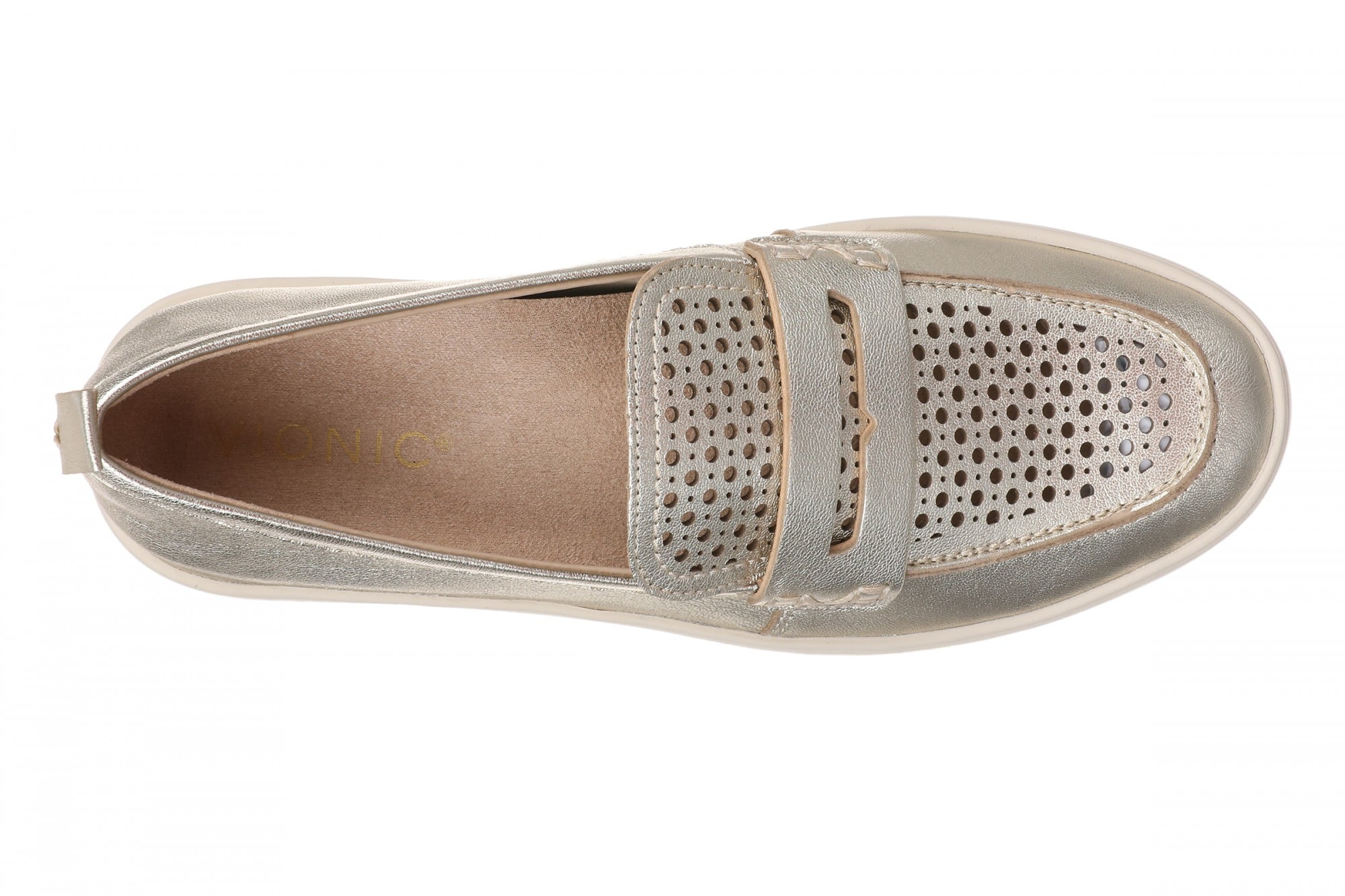 Vionic Uptown Perf Women's Arch Support Comfort Loafer - Gold - Top