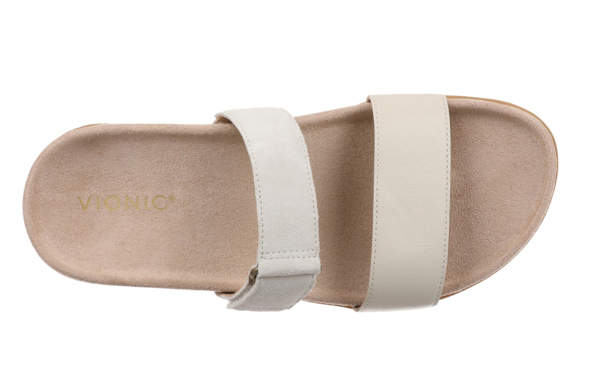 Vionic Elaine Women's Adjustable Arch Support Slide Sandal - CREAM Nappa Leather - Top