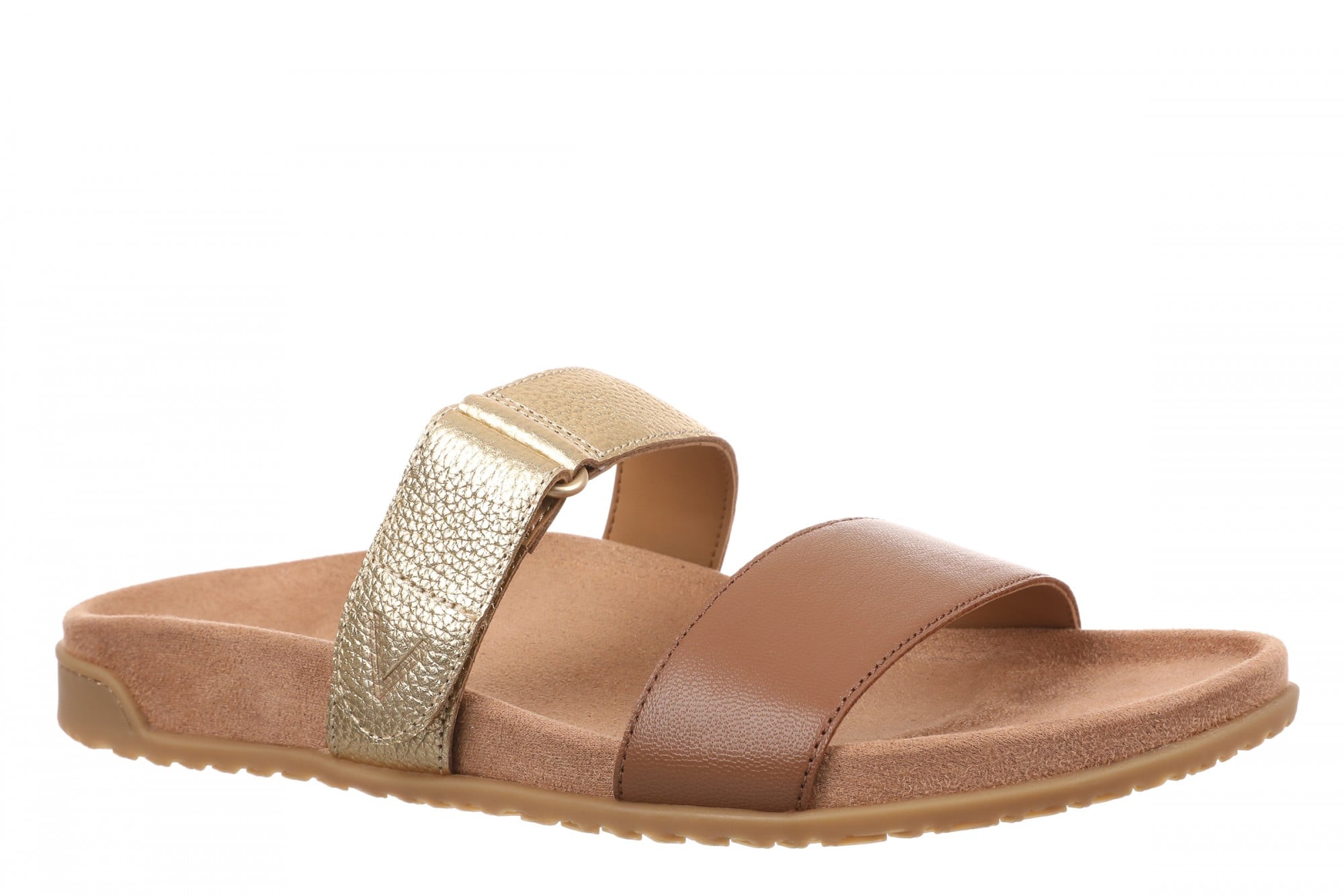 Vionic Elaine Women's Adjustable Arch Support Slide Sandal - Tan/Gold - Angle main