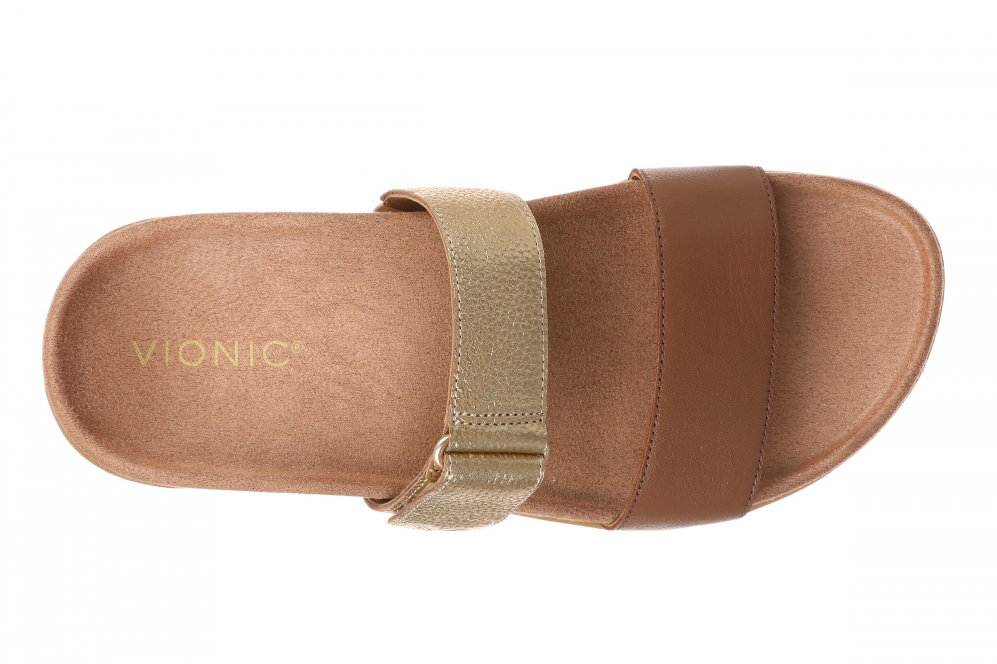 Vionic Elaine Women's Adjustable Arch Support Slide Sandal - Tan/Gold - Top
