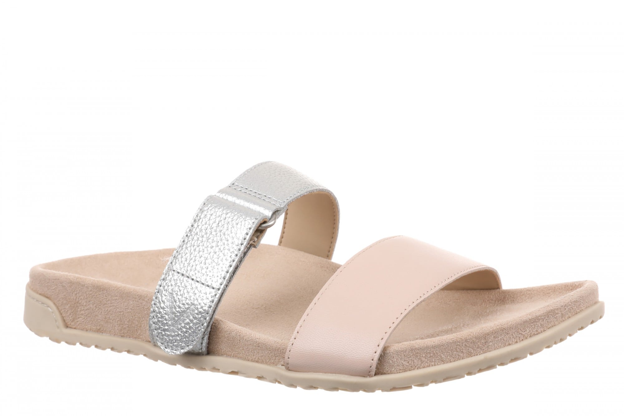 Vionic Elaine Women's Adjustable Arch Support Slide Sandal - Cameo Rose/Silver - Angle main