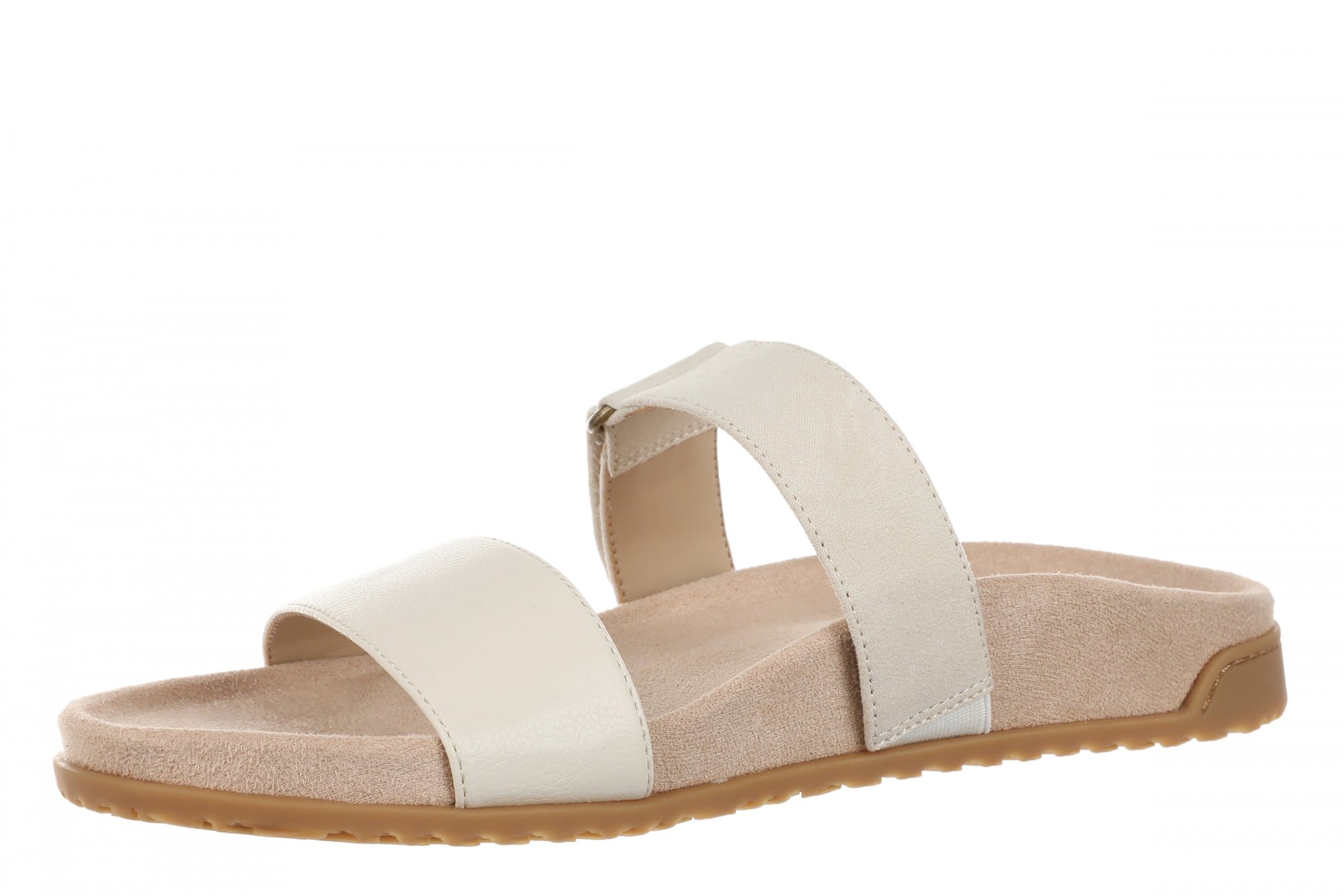 Vionic Elaine Women's Adjustable Arch Support Slide Sandal - CREAM Synthetic Leather - Left angle