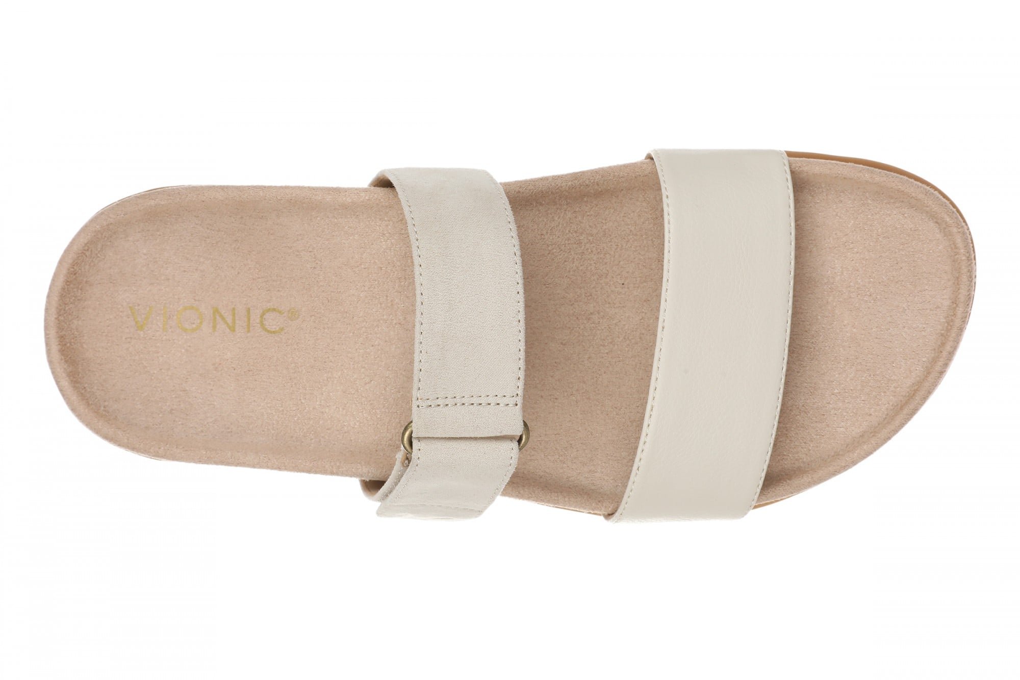 Vionic Elaine Women's Adjustable Arch Support Slide Sandal - CREAM Synthetic Leather - Top