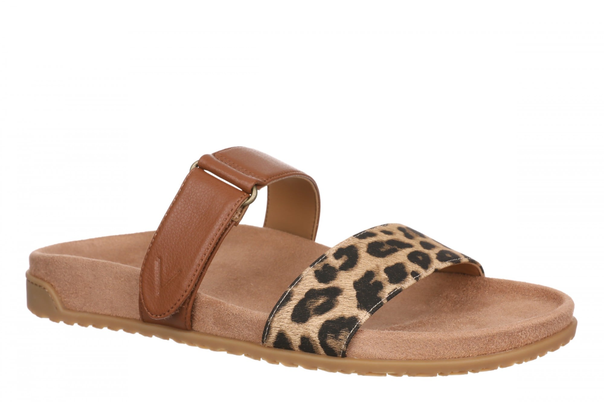 Vionic Elaine Women's Adjustable Arch Support Slide Sandal - Tan Leopard - Angle main