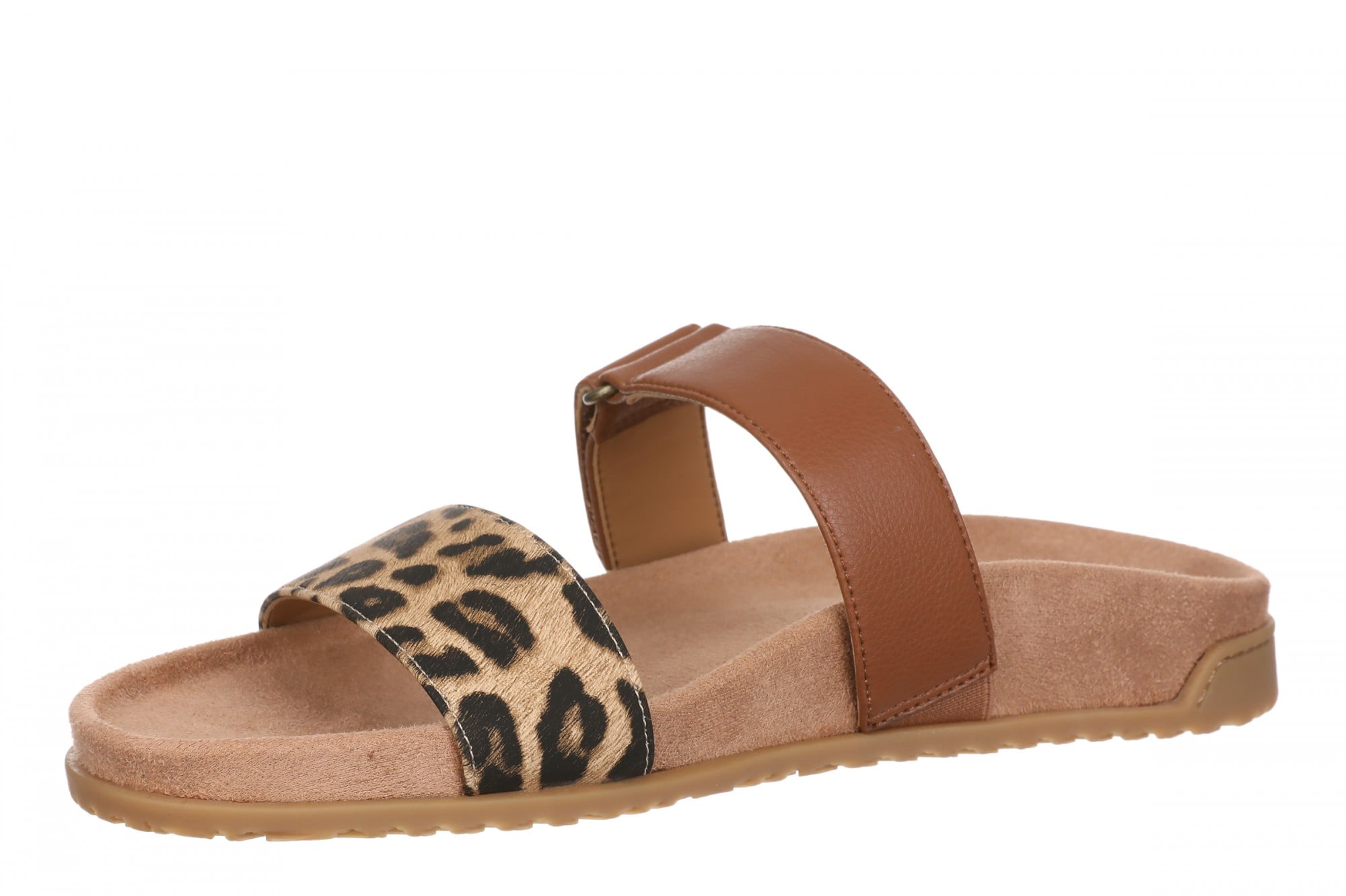 Vionic Elaine Women's Adjustable Arch Support Slide Sandal - Tan Leopard - Left angle