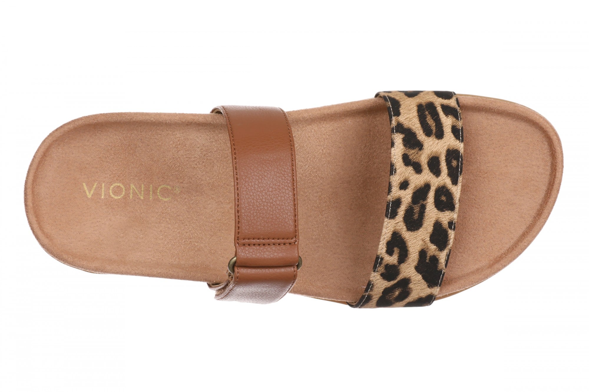 Vionic Elaine Women's Adjustable Arch Support Slide Sandal - Tan Leopard - Top