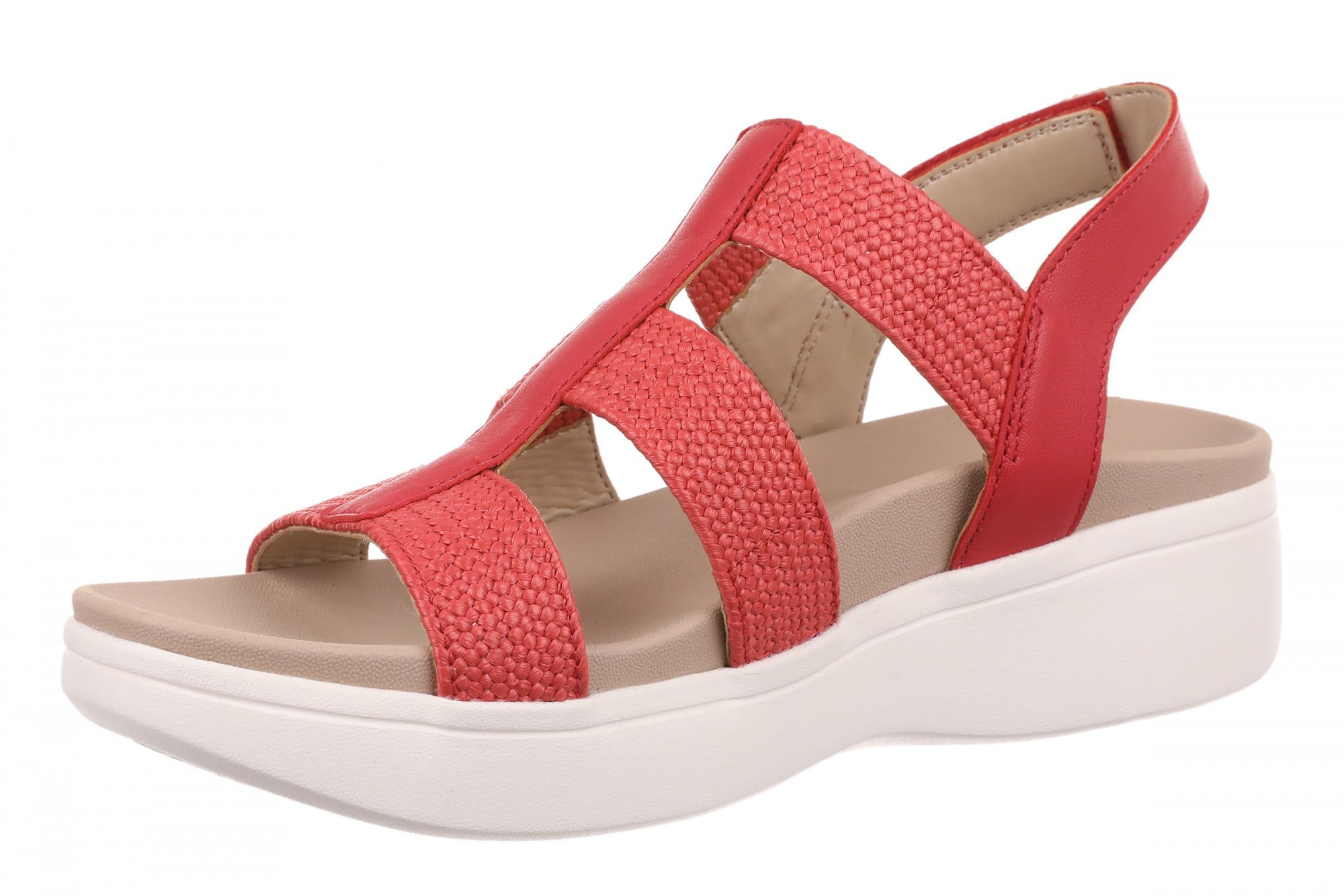 Vionic Sabrina Women's Wedge Sandals | Adjustable Straps & Arch Support - Varsity Red - Left angle