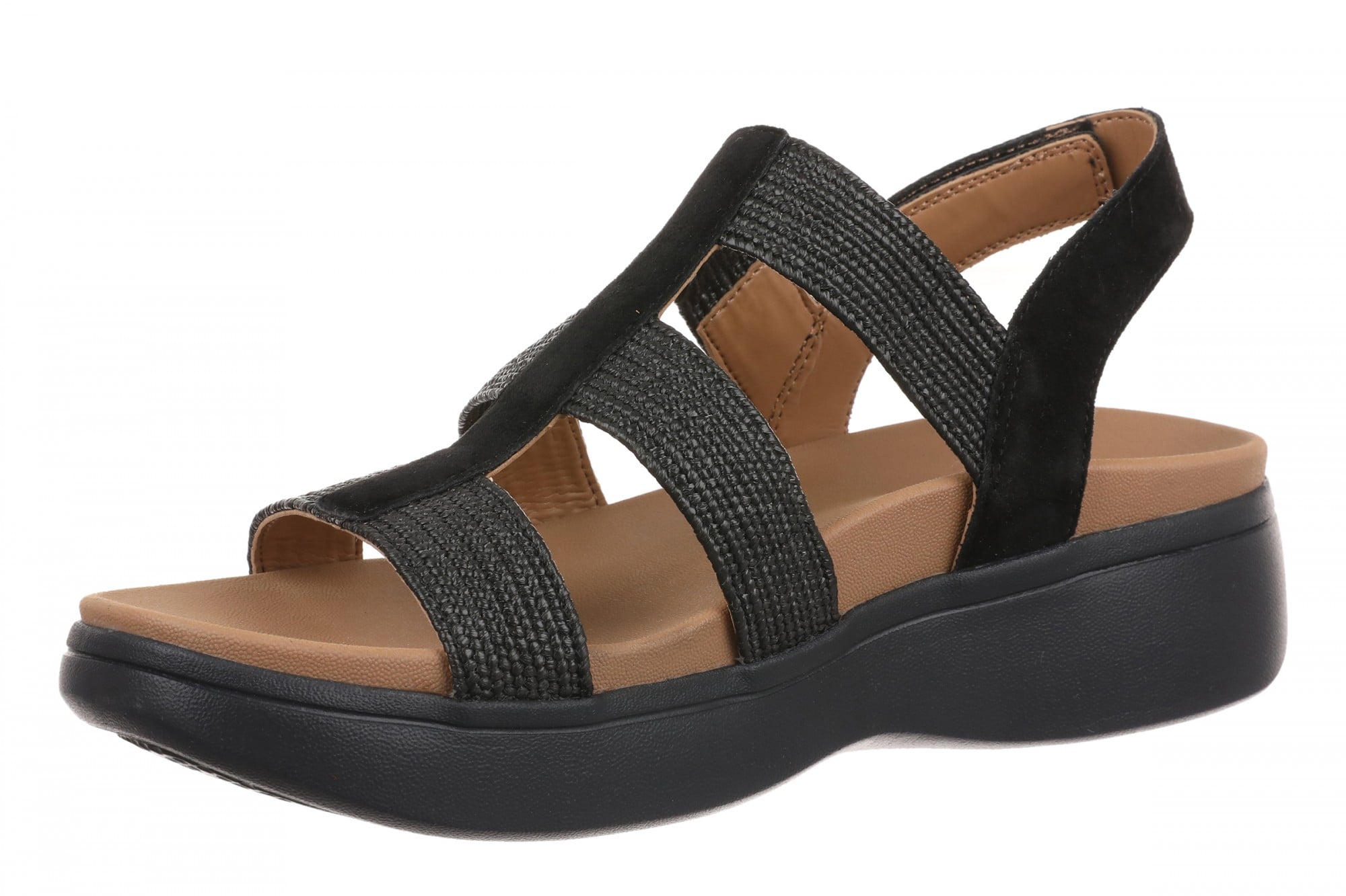 Vionic Sabrina Women's Wedge Sandals | Adjustable Straps & Arch Support - Black - Left angle