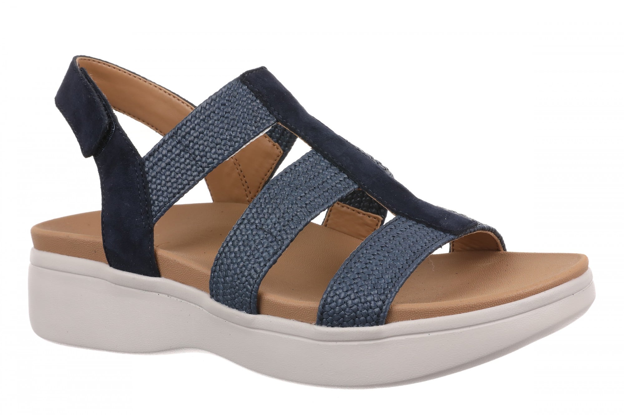 Vionic Sabrina Women's Wedge Sandals | Adjustable Straps & Arch Support - Navy Blazer - Angle main