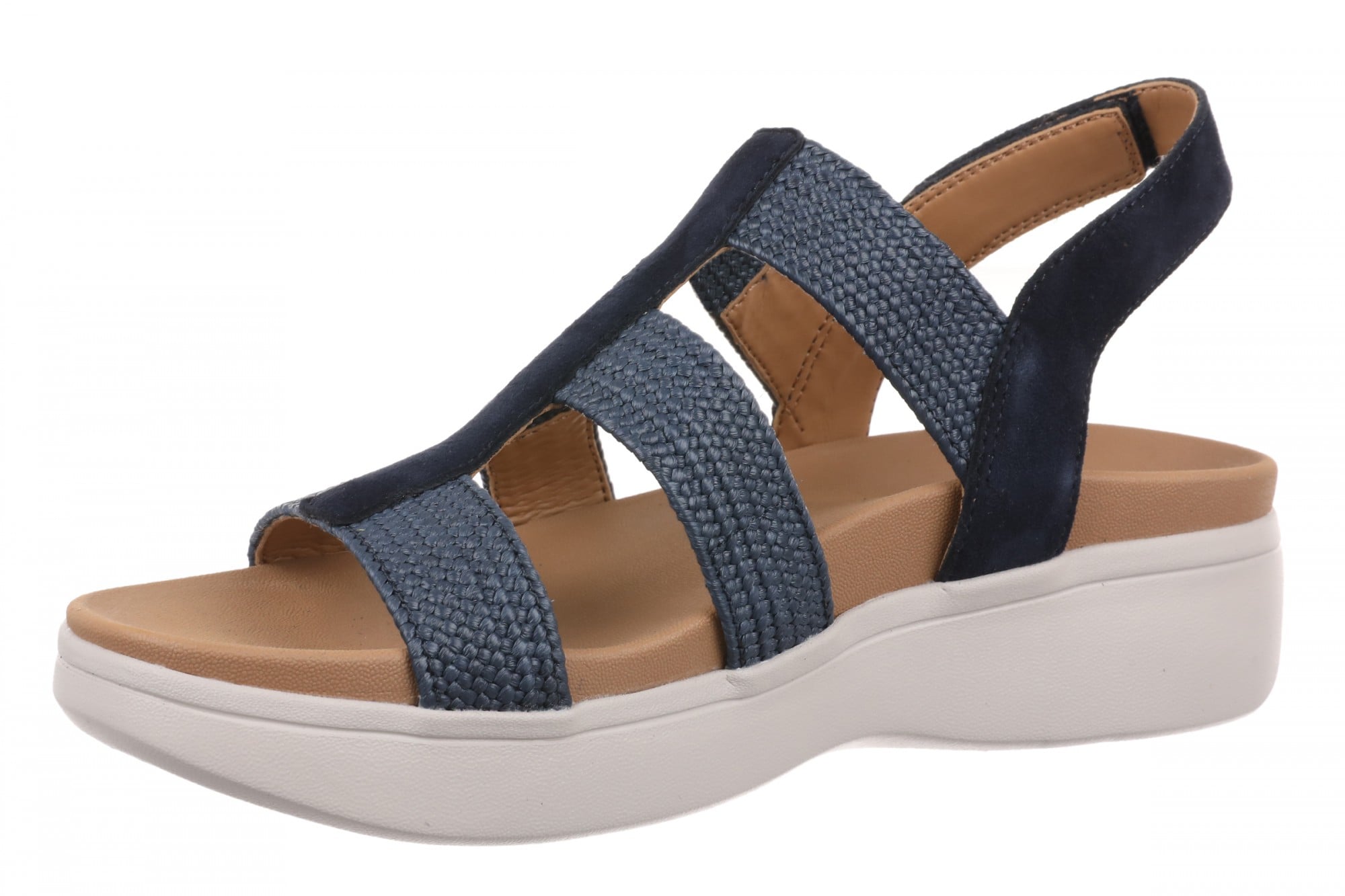 Vionic Sabrina Women's Wedge Sandals | Adjustable Straps & Arch Support - Navy Blazer - Left angle
