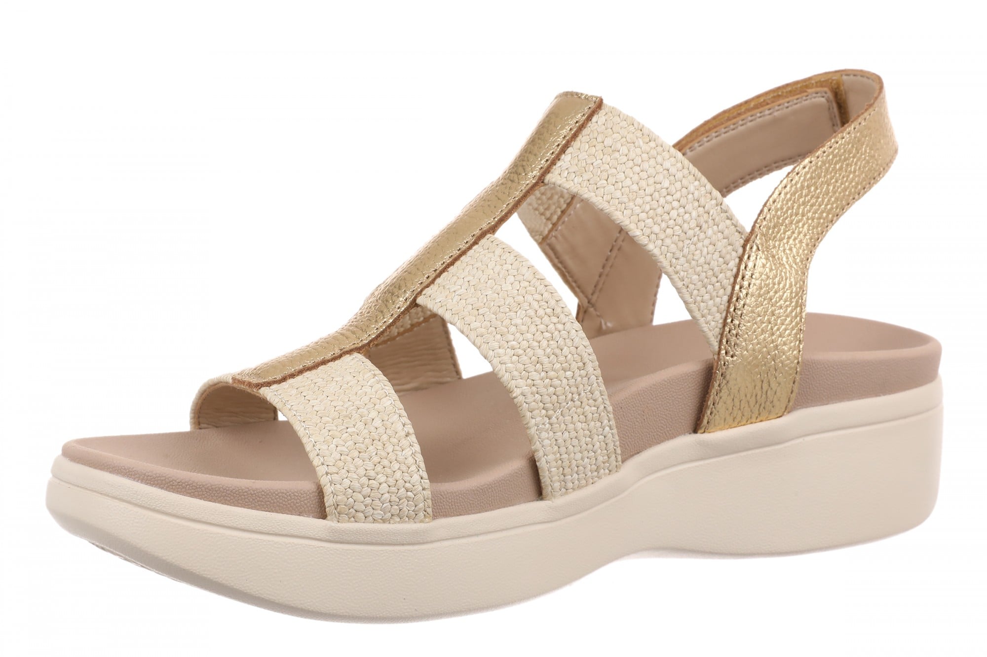 Vionic Sabrina Women's Wedge Sandals | Adjustable Straps & Arch Support - Gold - Left angle