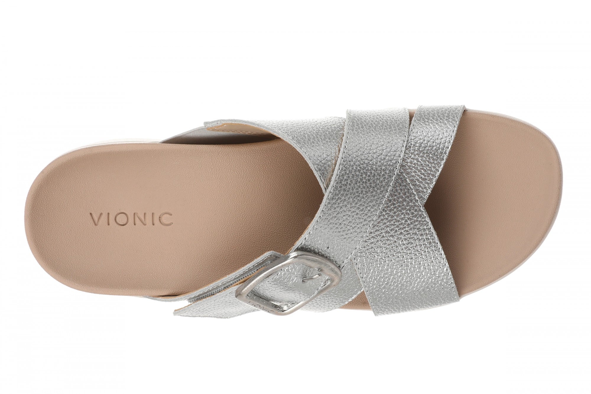 Vionic Starla Women's Orthotic Slide Sandal - Adjustable Buckle Comfort Platform - Silver - Top