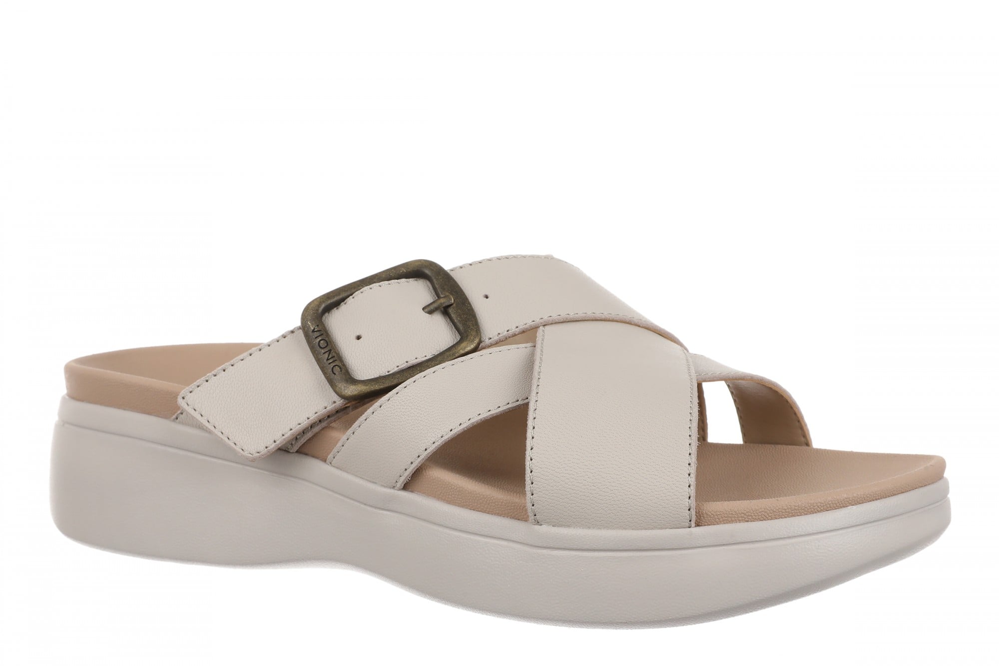 Vionic Starla Women's Orthotic Slide Sandal - Adjustable Buckle Comfort Platform - Chateau Grey - Angle main