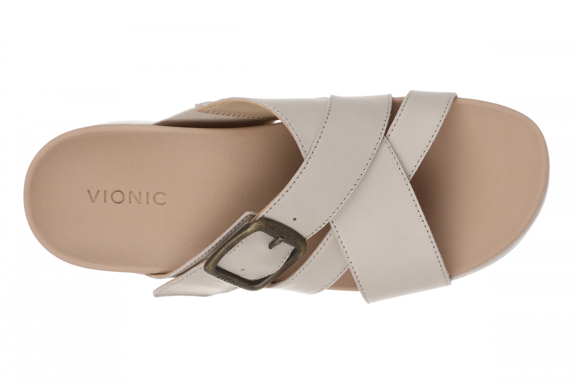 Vionic Starla Women's Orthotic Slide Sandal - Adjustable Buckle Comfort Platform - Chateau Grey - Top
