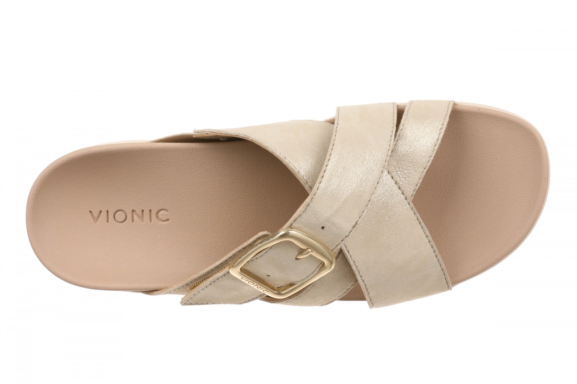 Vionic Starla Women's Orthotic Slide Sandal - Adjustable Buckle Comfort Platform - Gold - Top