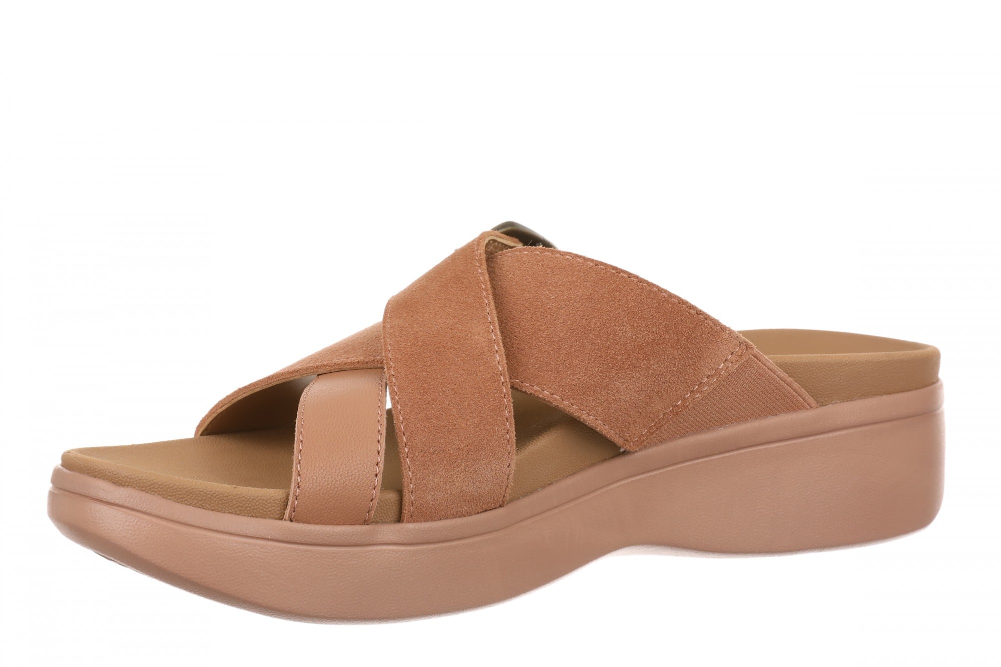 Vionic Starla Women's Orthotic Slide Sandal - Adjustable Buckle Comfort Platform - Mocha Mousse - Left angle