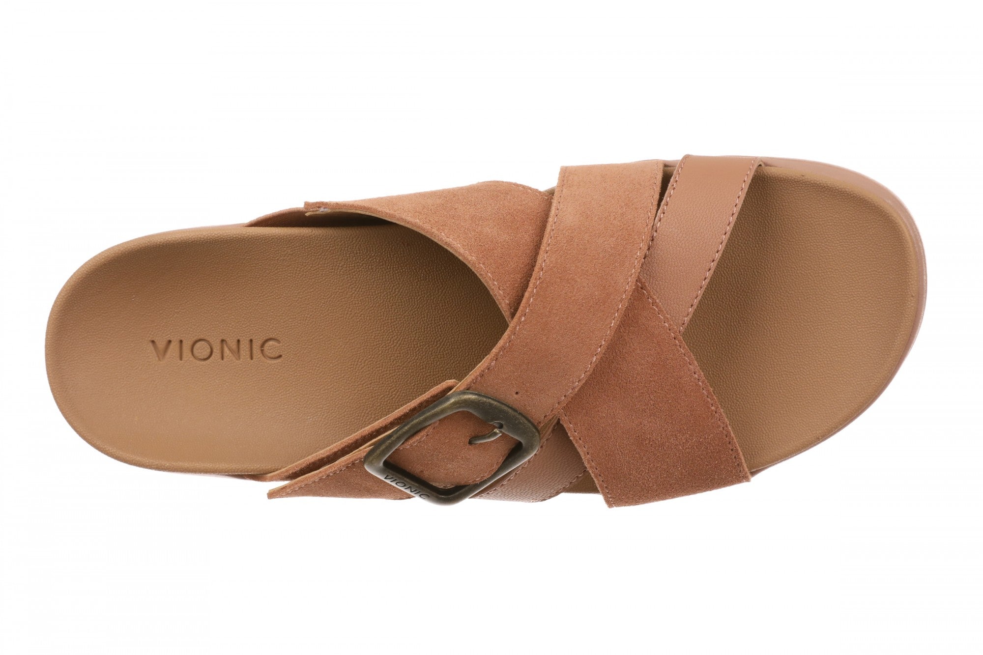 Vionic Starla Women's Orthotic Slide Sandal - Adjustable Buckle Comfort Platform - Mocha Mousse - Top