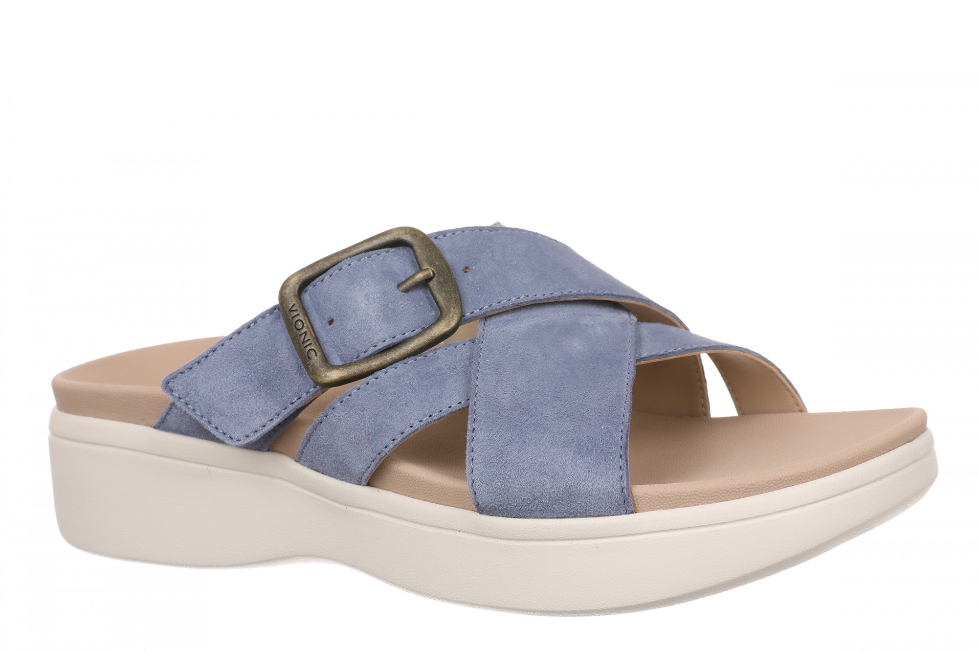 Vionic Starla Women's Orthotic Slide Sandal - Adjustable Buckle Comfort Platform in Pacific Blue
