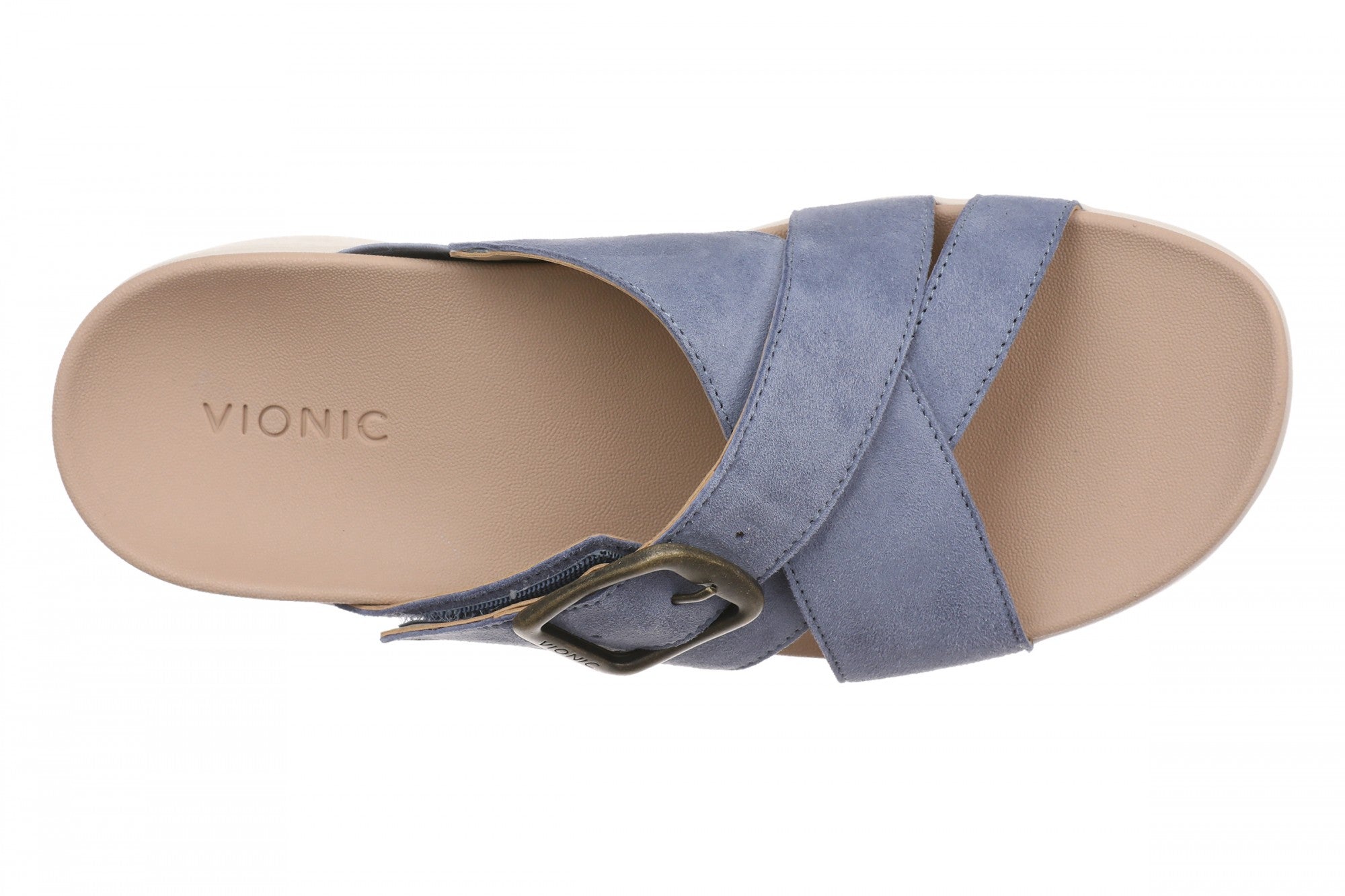 Vionic Starla Women's Orthotic Slide Sandal - Adjustable Buckle Comfort Platform - Pacific Blue - Top