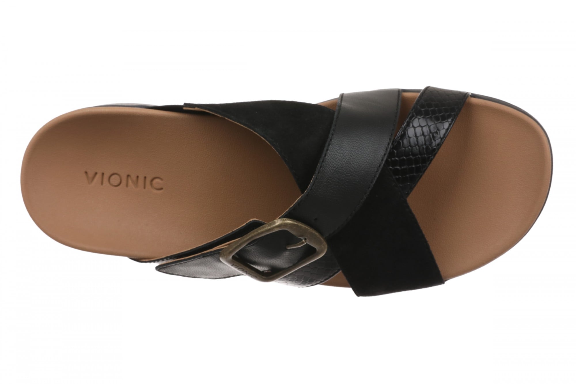 Vionic Starla Women's Orthotic Slide Sandal - Adjustable Buckle Comfort Platform - Black - Top