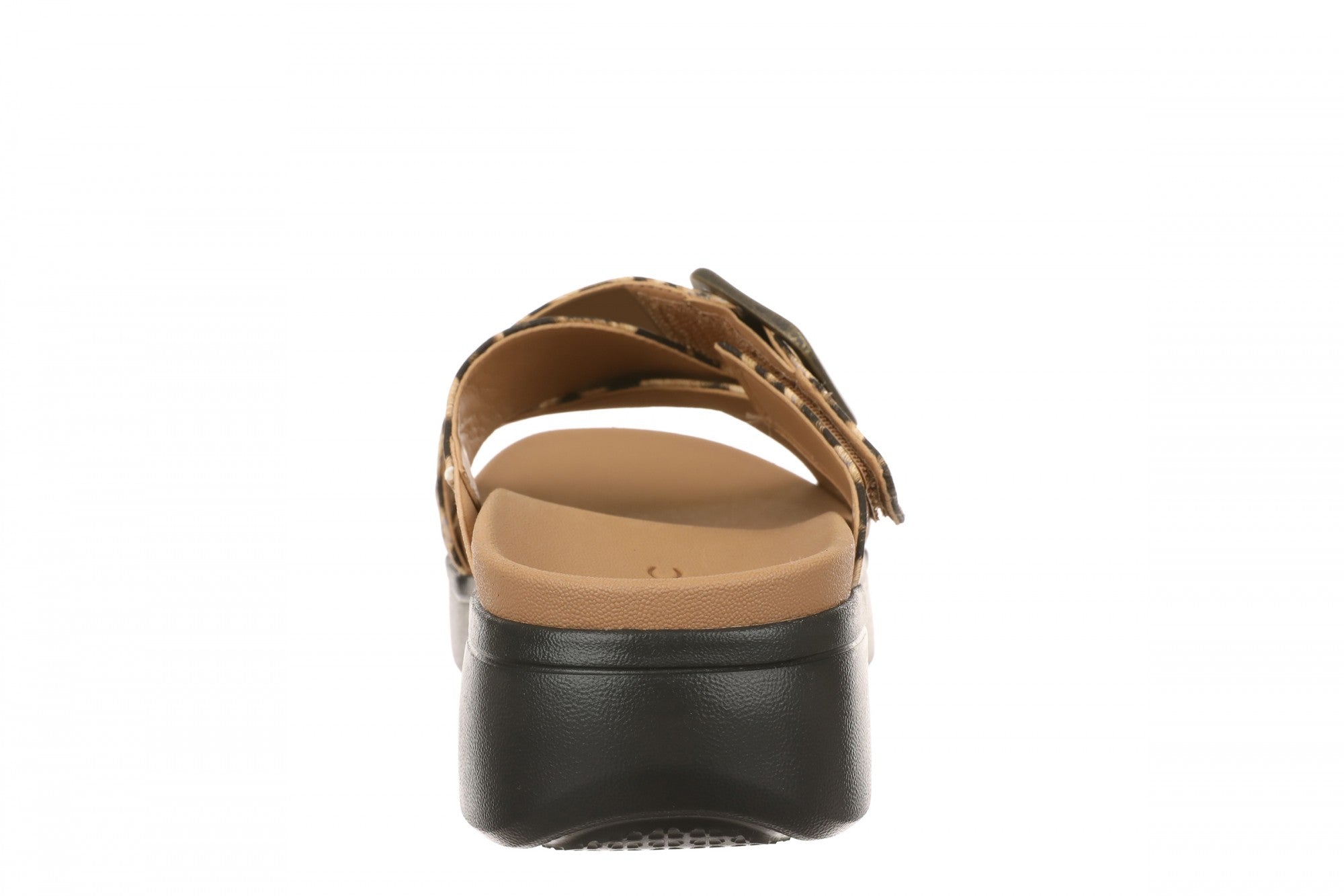 Vionic Starla Women's Orthotic Slide Sandal - Adjustable Buckle Comfort Platform - Tan Leopard - Back