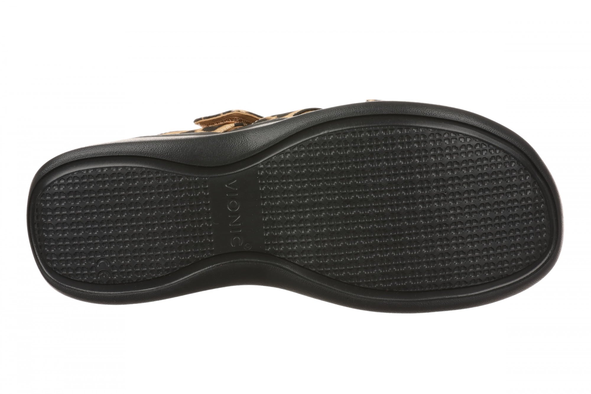 Vionic Starla Women's Orthotic Slide Sandal - Adjustable Buckle Comfort Platform - Tan Leopard - Bottom