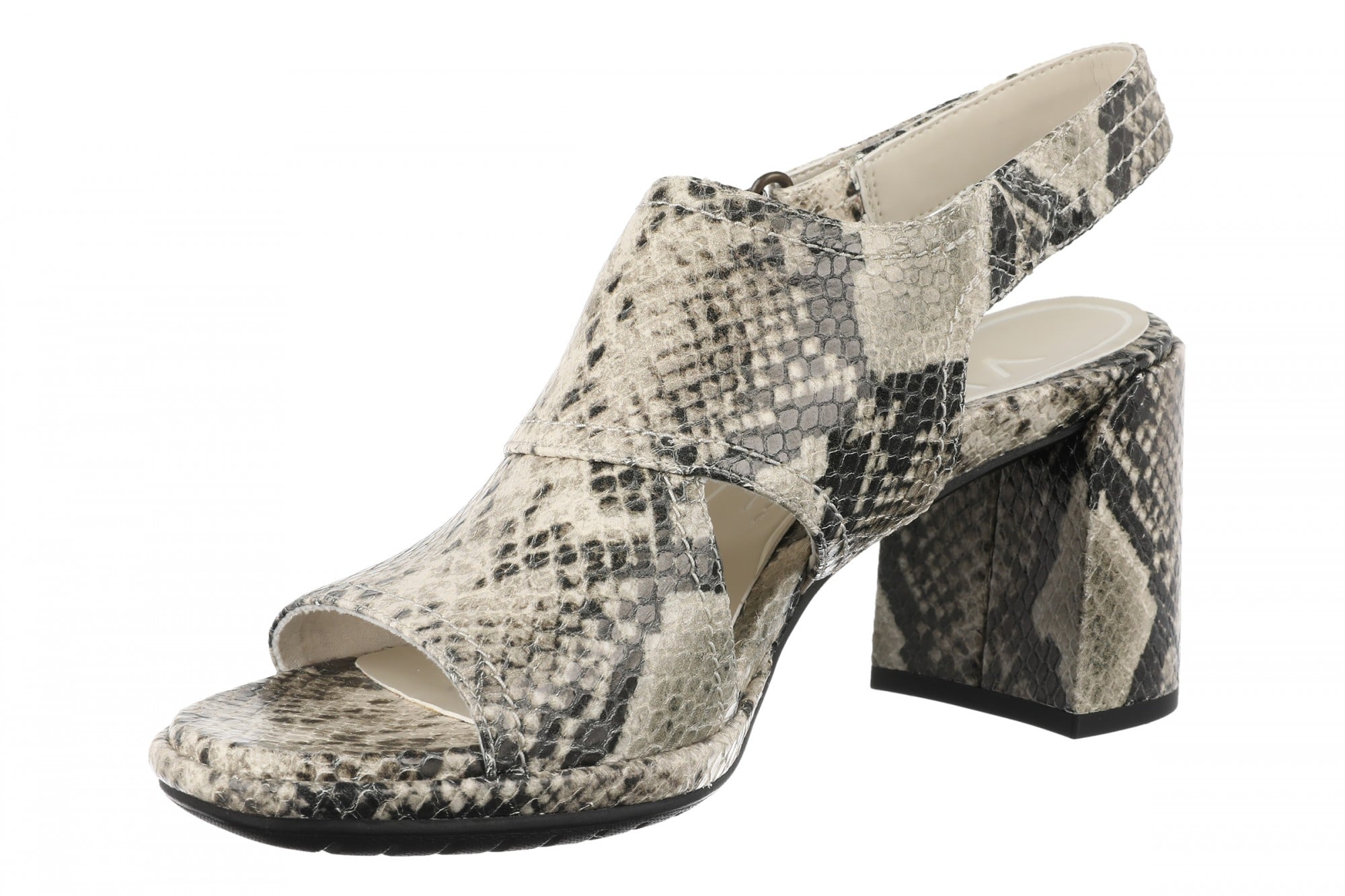Vionic Bolinas Women's Comfortable Strappy Block-Heel Sandal with Orthotic Arch Support - Cream Snake - Left angle