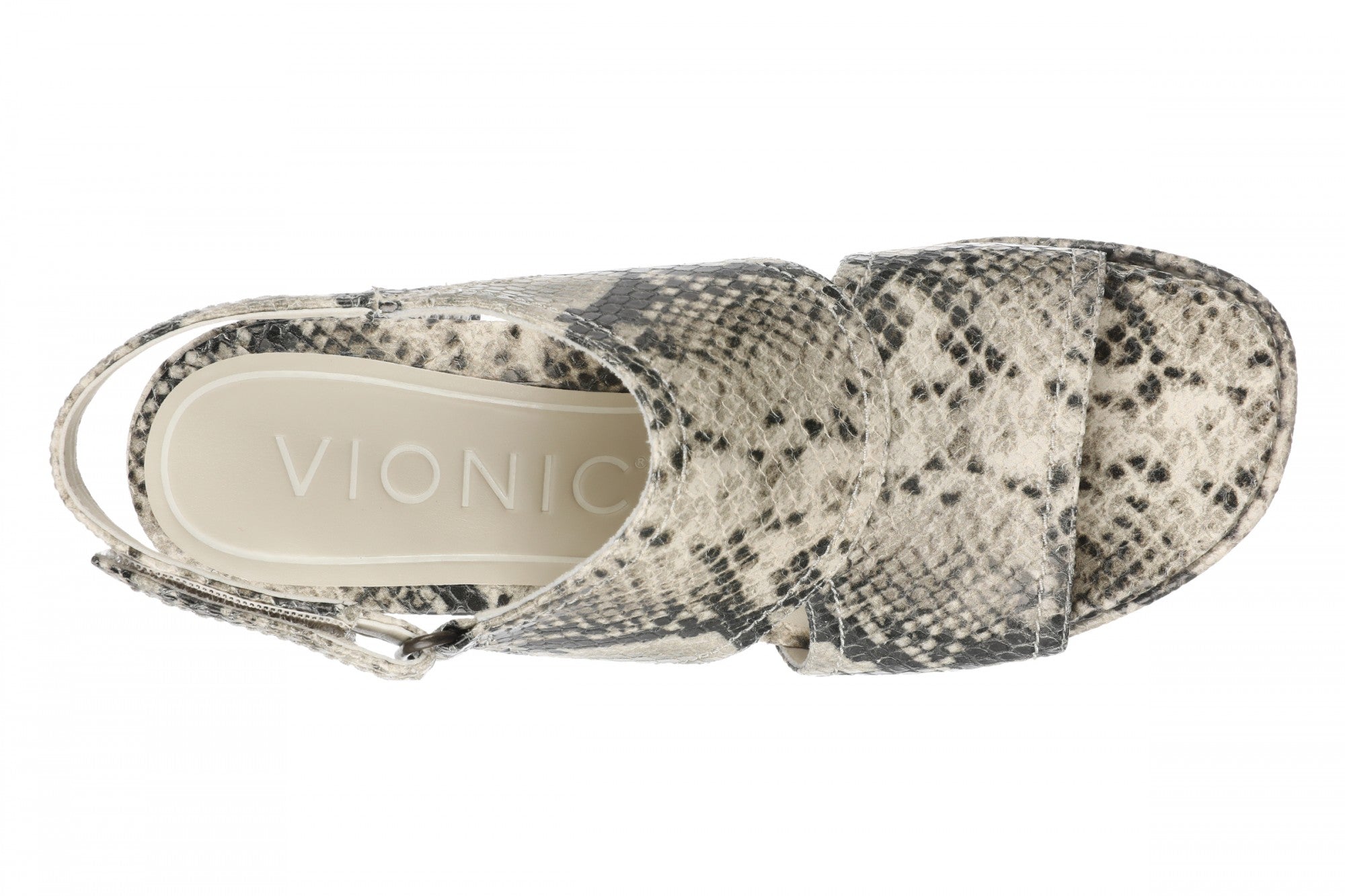 Vionic Bolinas Women's Comfortable Strappy Block-Heel Sandal with Orthotic Arch Support - Cream Snake - Top