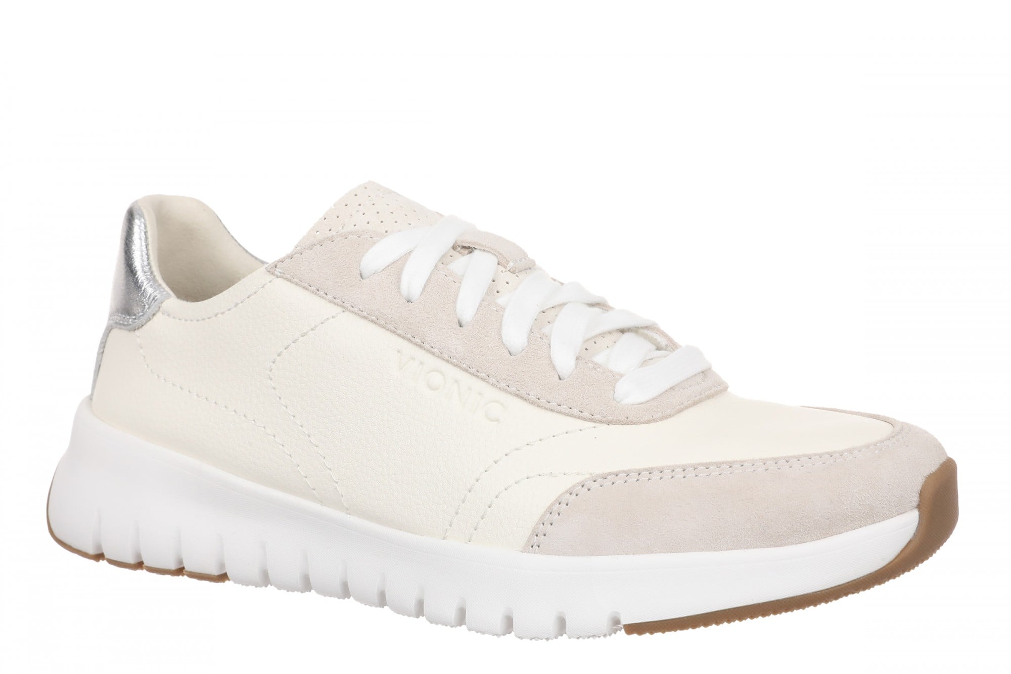 Vionic Uptown Sneaker - Women's Orthotic Arch Support Comfort Lace-Up Shoes in Ivory/silver