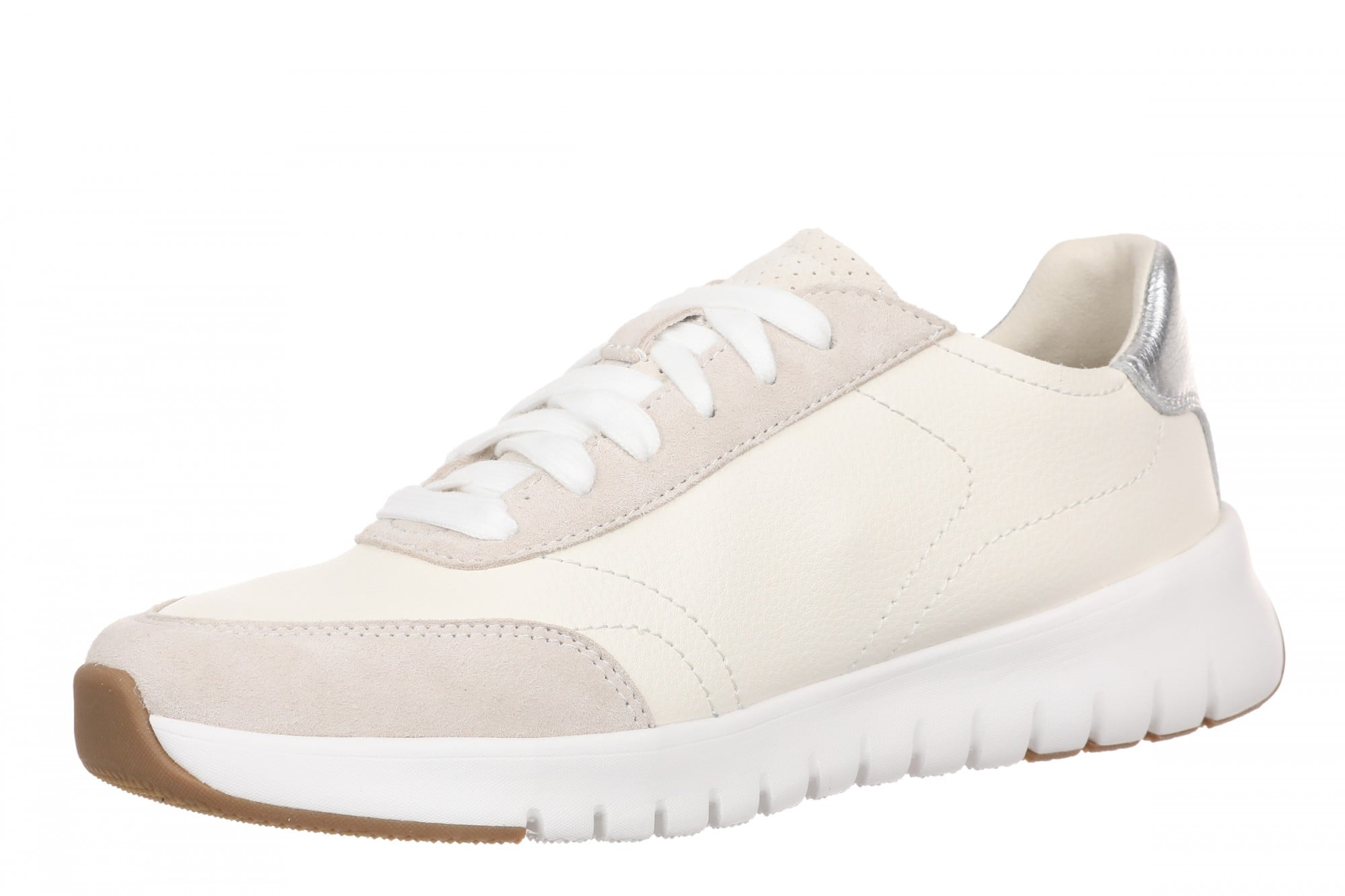 Vionic Uptown Sneaker - Women's Orthotic Arch Support Comfort Lace-Up Shoes - Ivory/silver - Left angle