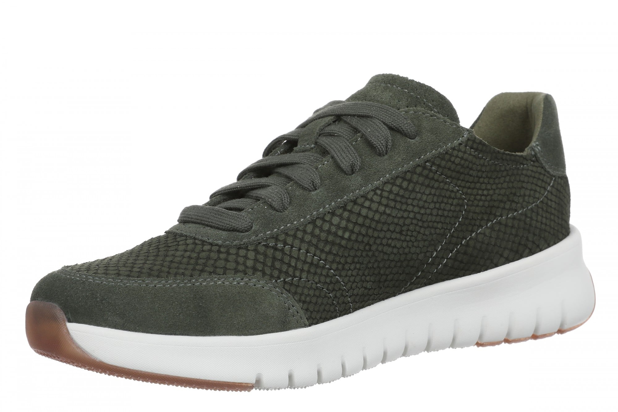Vionic Uptown Sneaker - Women's Orthotic Arch Support Comfort Lace-Up Shoes - Olive Moss - Left angle