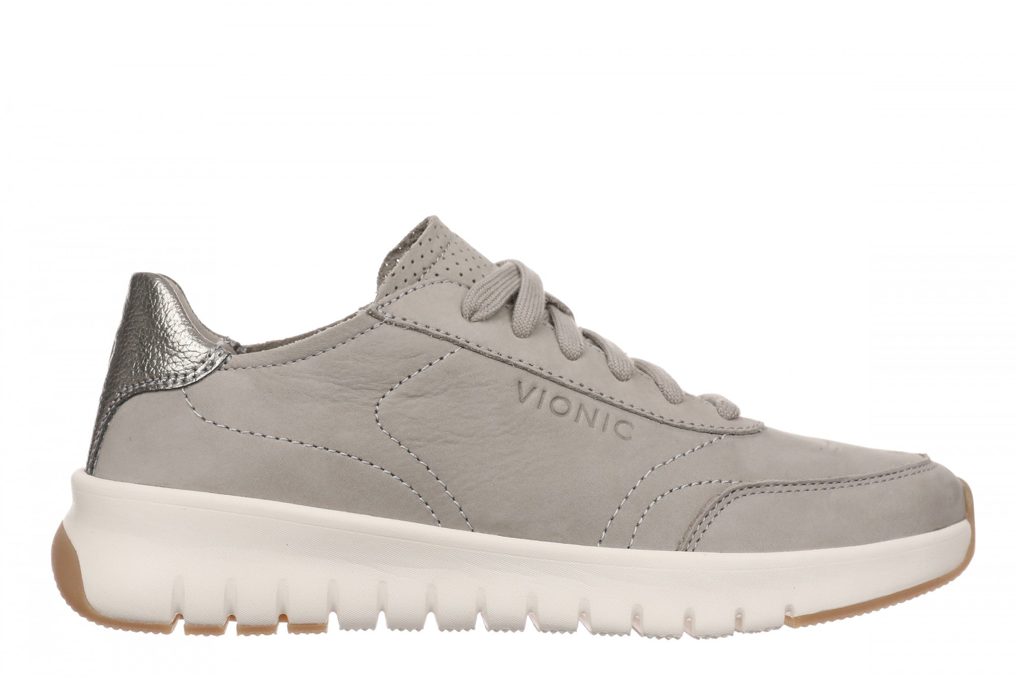 Vionic Uptown Sneaker - Women's Orthotic Arch Support Comfort Lace-Up Shoes - Pashmina Grey - Side