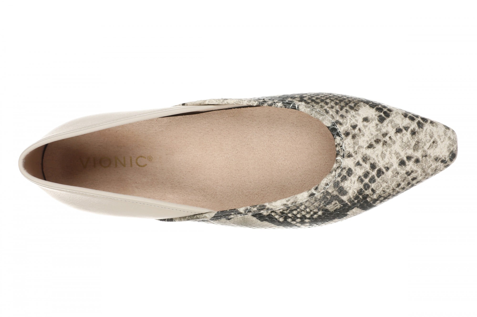 Vionic Gracia Women's Comfort Ballerina Shoe with Arch Support - Cream Snake - Top