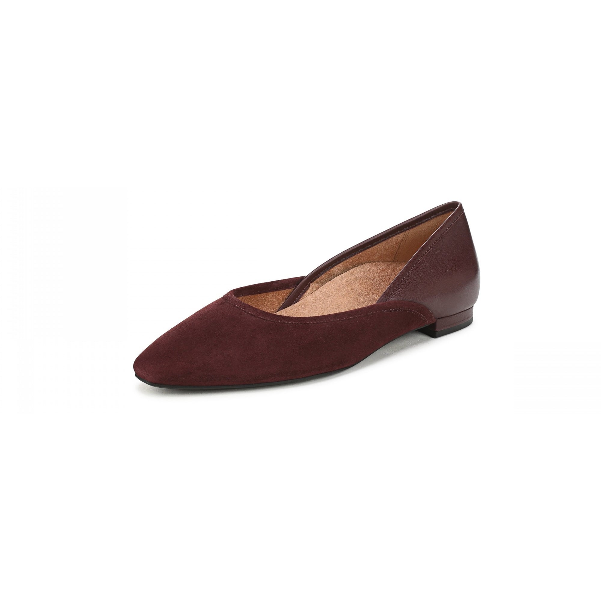 Vionic Gracia Women's Comfort Ballerina Shoe with Arch Support - Mulled Wine Suede/Leather - Angle Main
