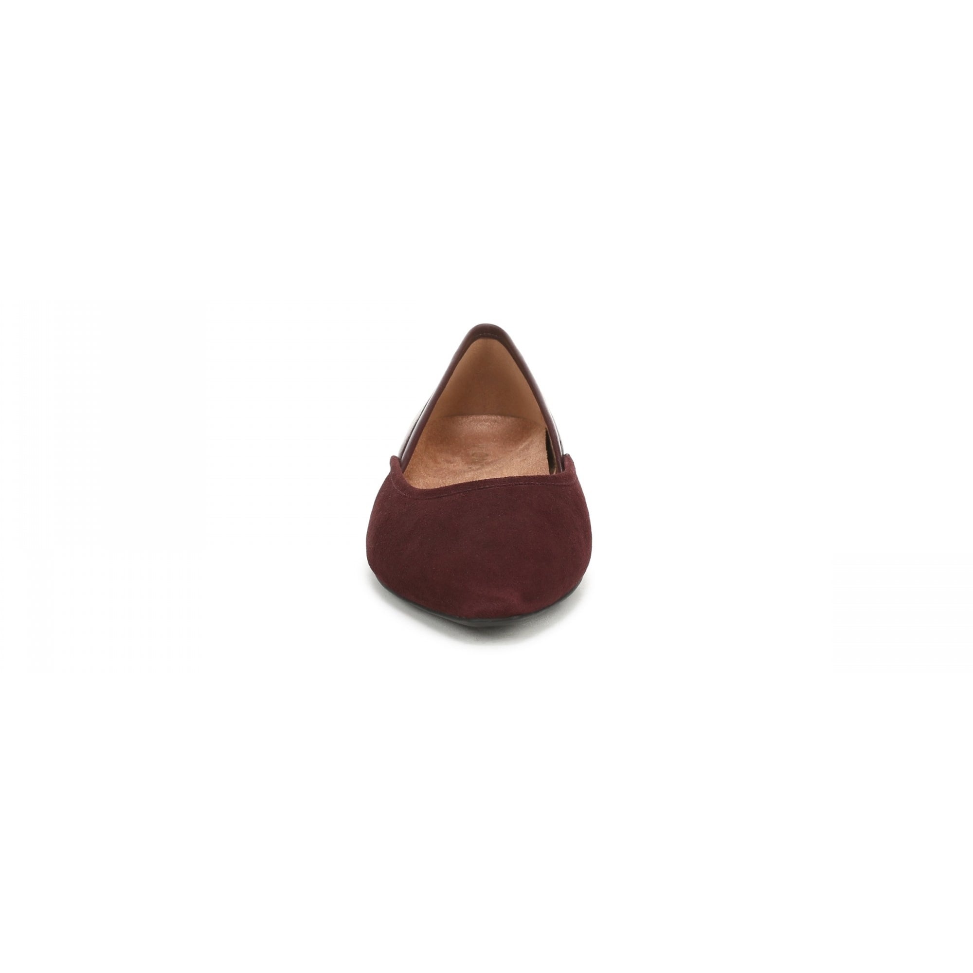 Vionic Gracia Women's Comfort Ballerina Shoe with Arch Support - Mulled Wine Suede/Leather - Front of Shoe