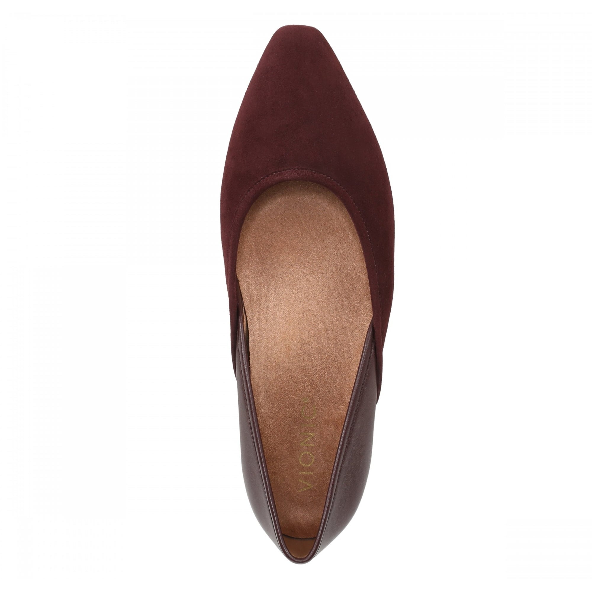 Vionic Gracia Women's Comfort Ballerina Shoe with Arch Support - Mulled Wine Suede/Leather - Top