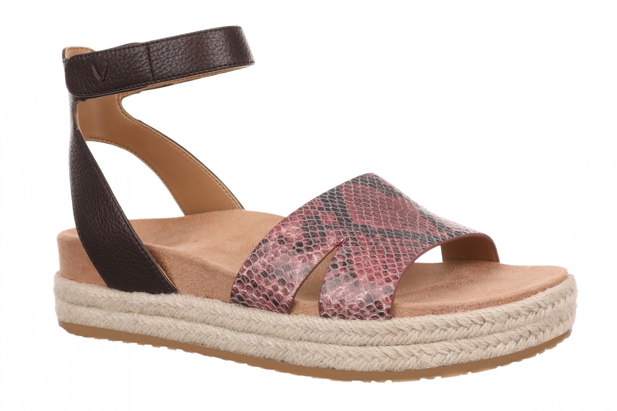 Vionic Yucca Women's Espadrille Platform Sandal with Arch Support in Merlot Snake