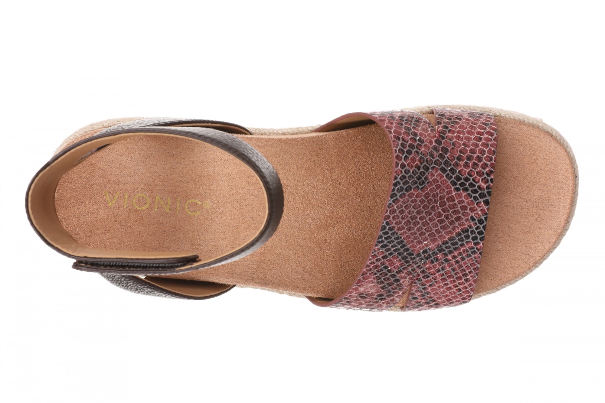 Vionic Yucca Women's Espadrille Platform Sandal with Arch Support - Merlot Snake - Top