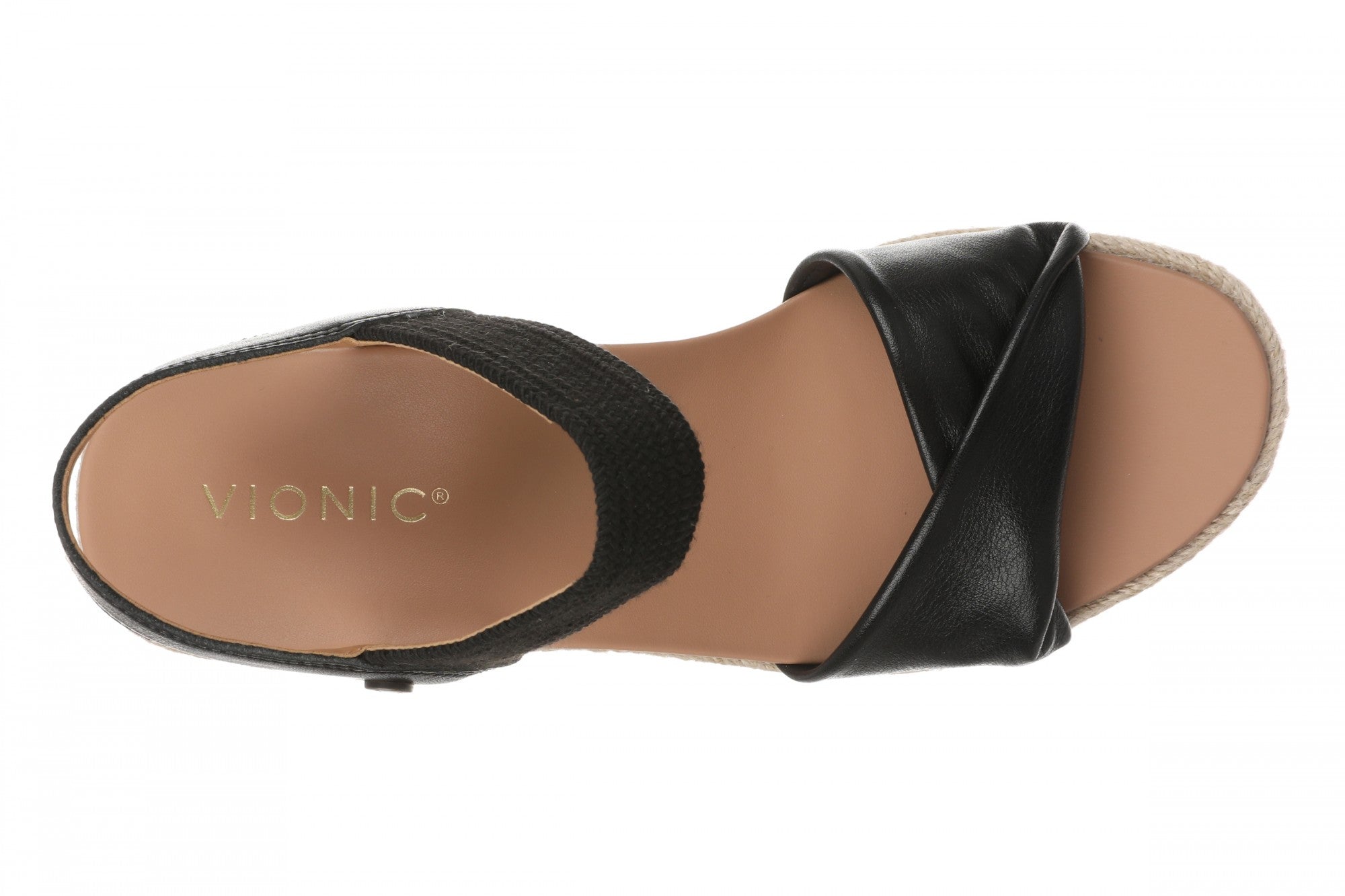 Vionic Darla Women's Espadrille Wedge Sandals with Arch Support - Black - Top