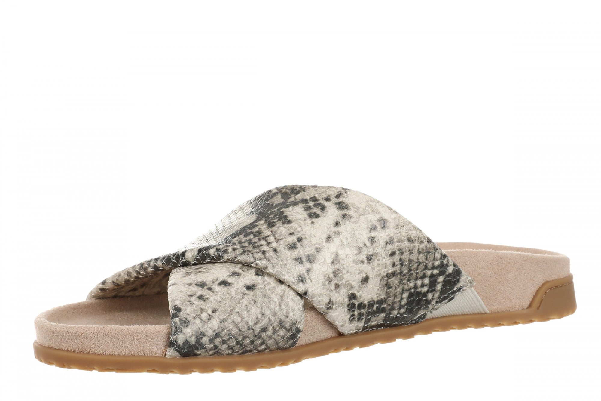 Vionic Etna Women's Comfort Arch Support Slide Sandal - Cream Snake - Left angle