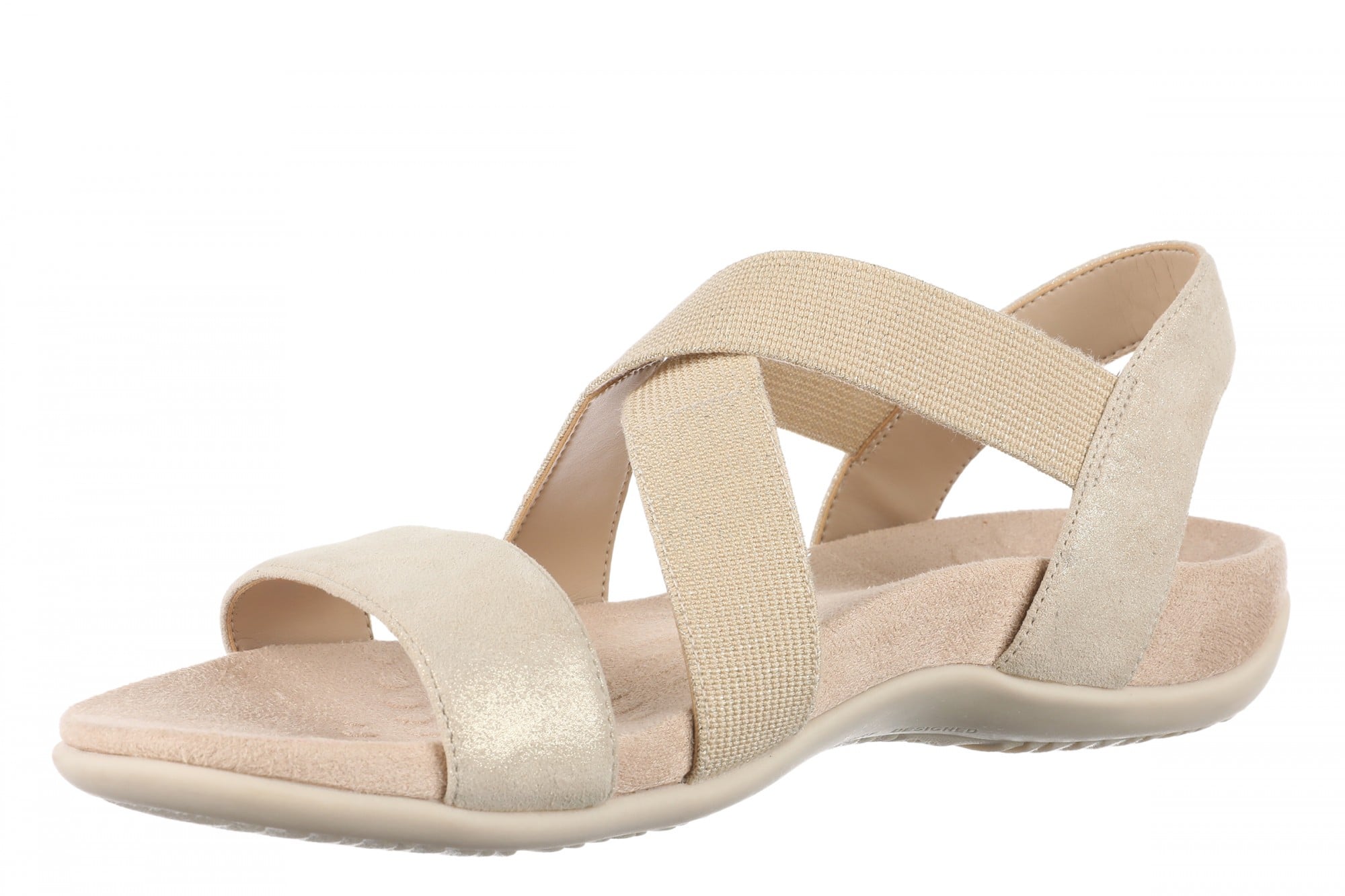 Vionic Raina Women's Strappy Comfort Sandal with Orthotic Arch Support - Gold - Left angle