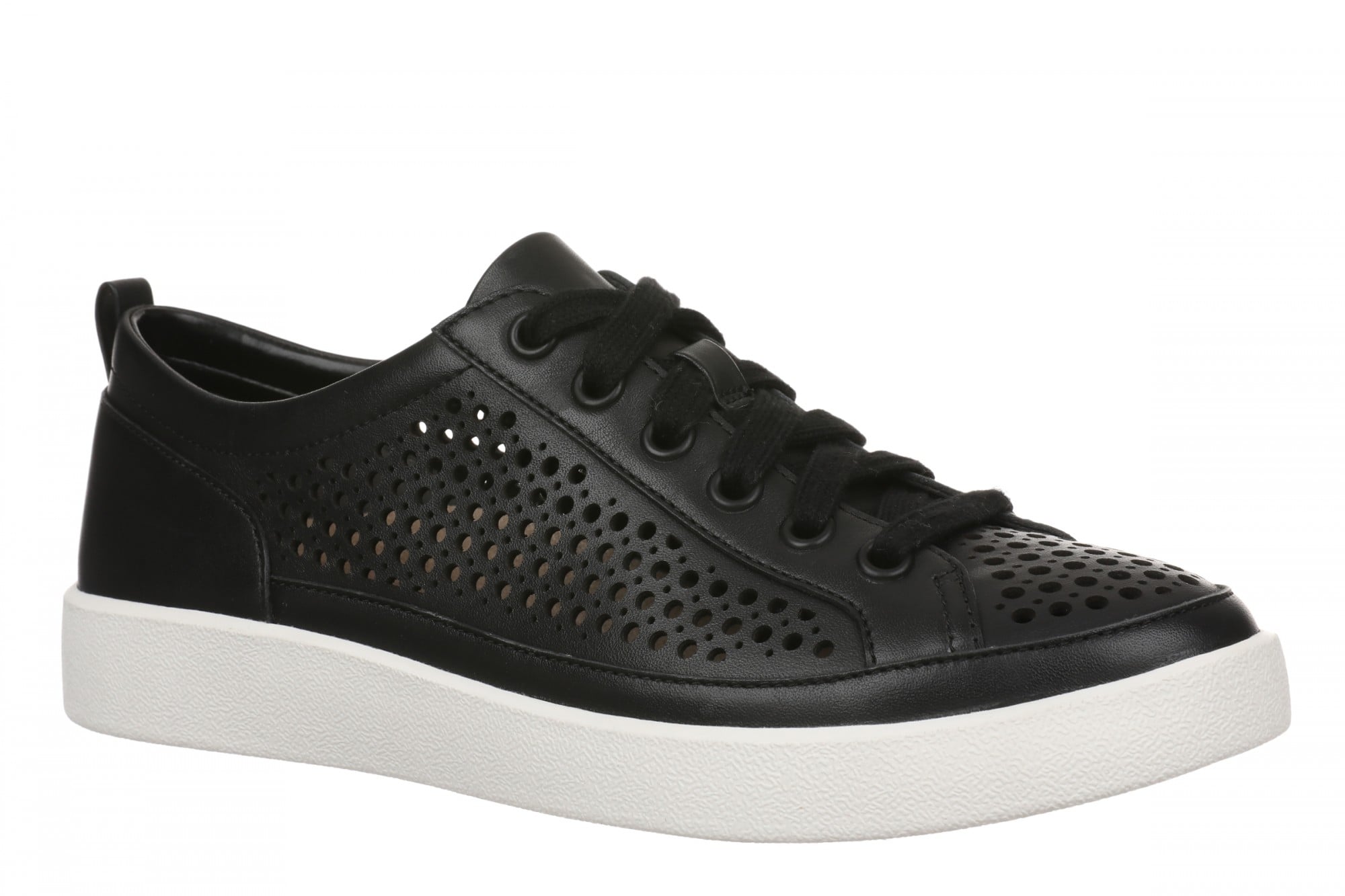 Vionic Winny Perf - Women's Perforated Leather Comfortable Supportive Orthotic Lace-Up Shoes with Arch Support in Black