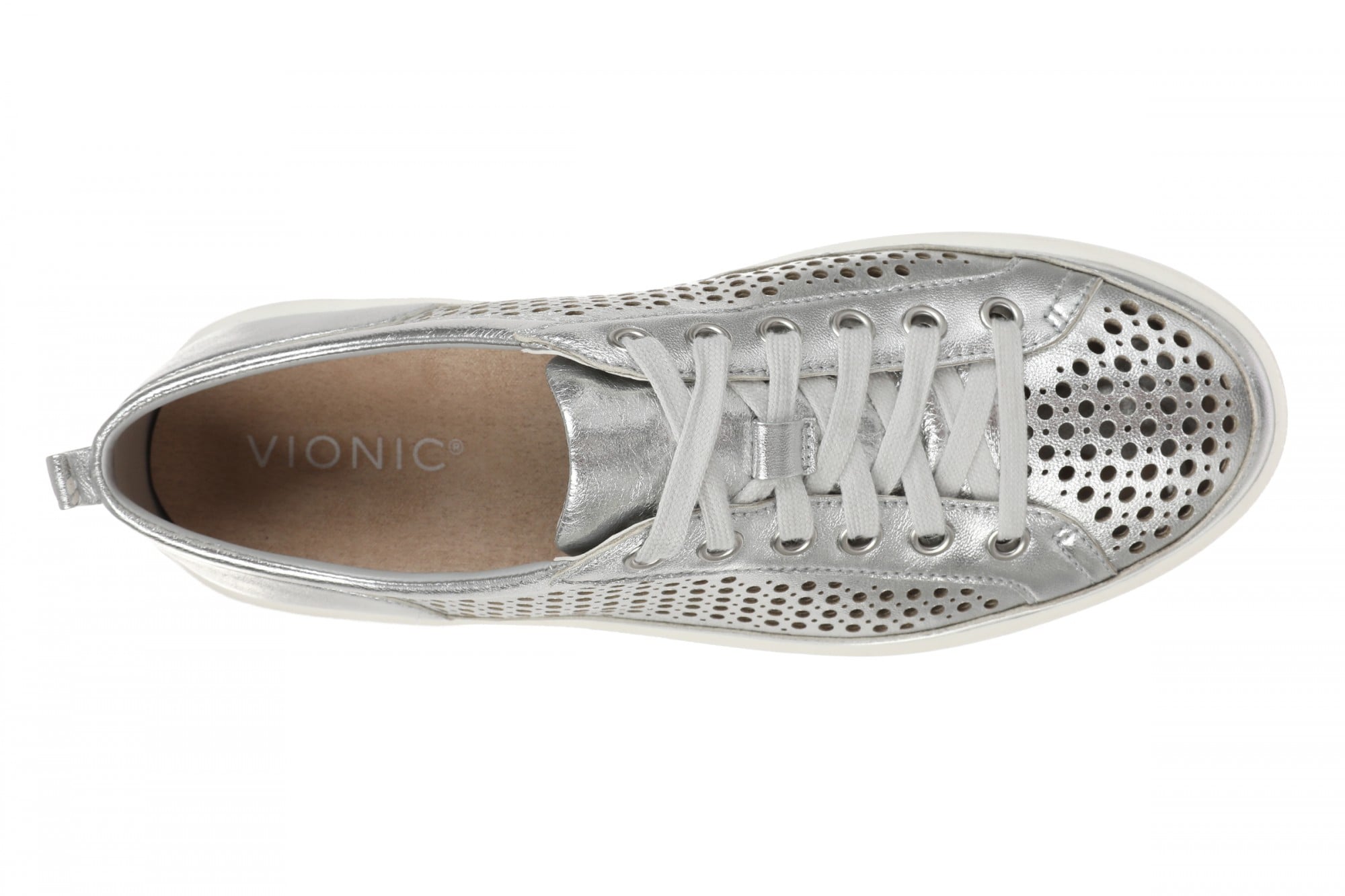 Vionic Winny Perf - Women's Perforated Leather Comfortable Supportive Orthotic Lace-Up Shoes with Arch Support - Silver - Top