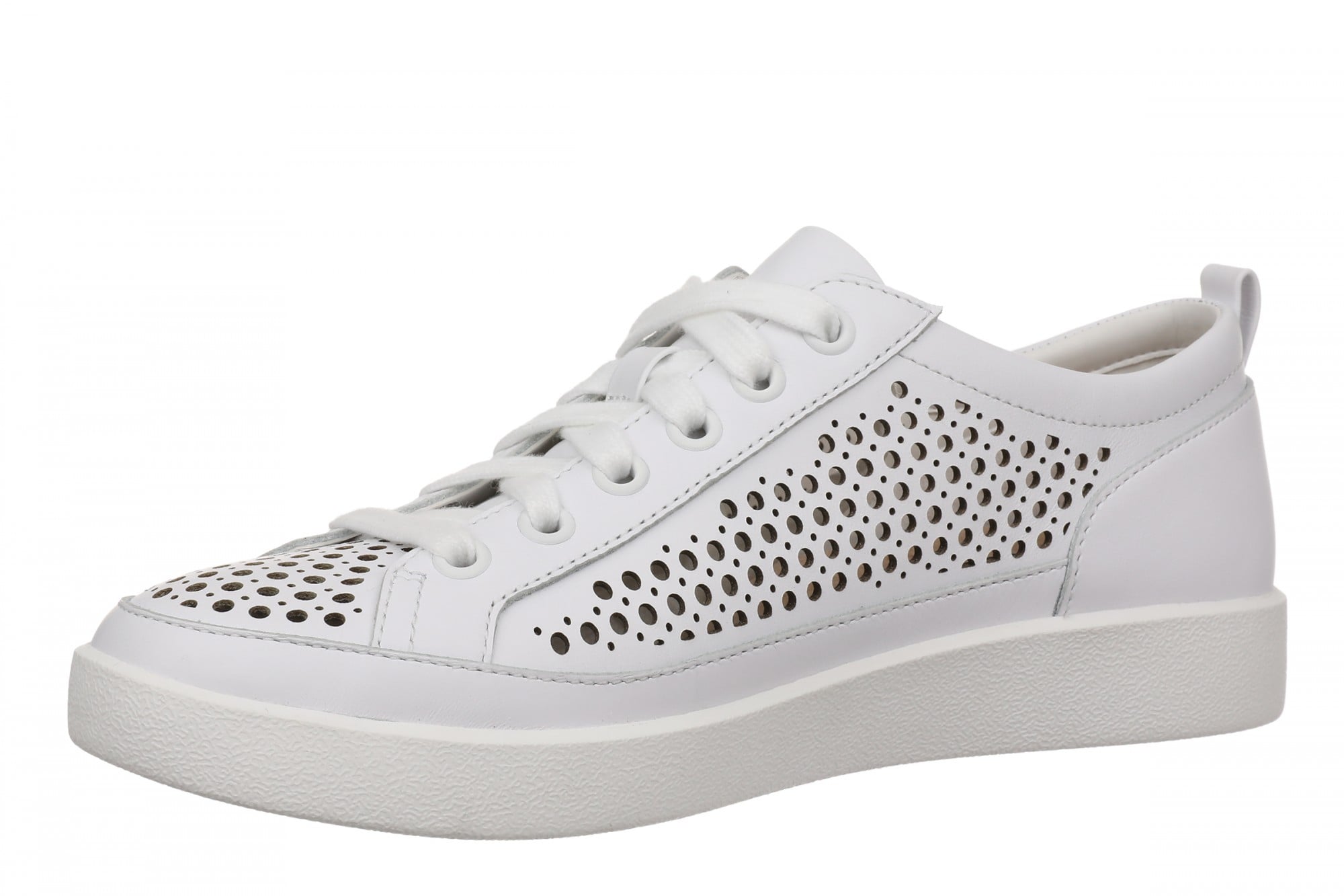 Vionic Winny Perf - Women's Perforated Leather Comfortable Supportive Orthotic Lace-Up Shoes with Arch Support - White - Left angle