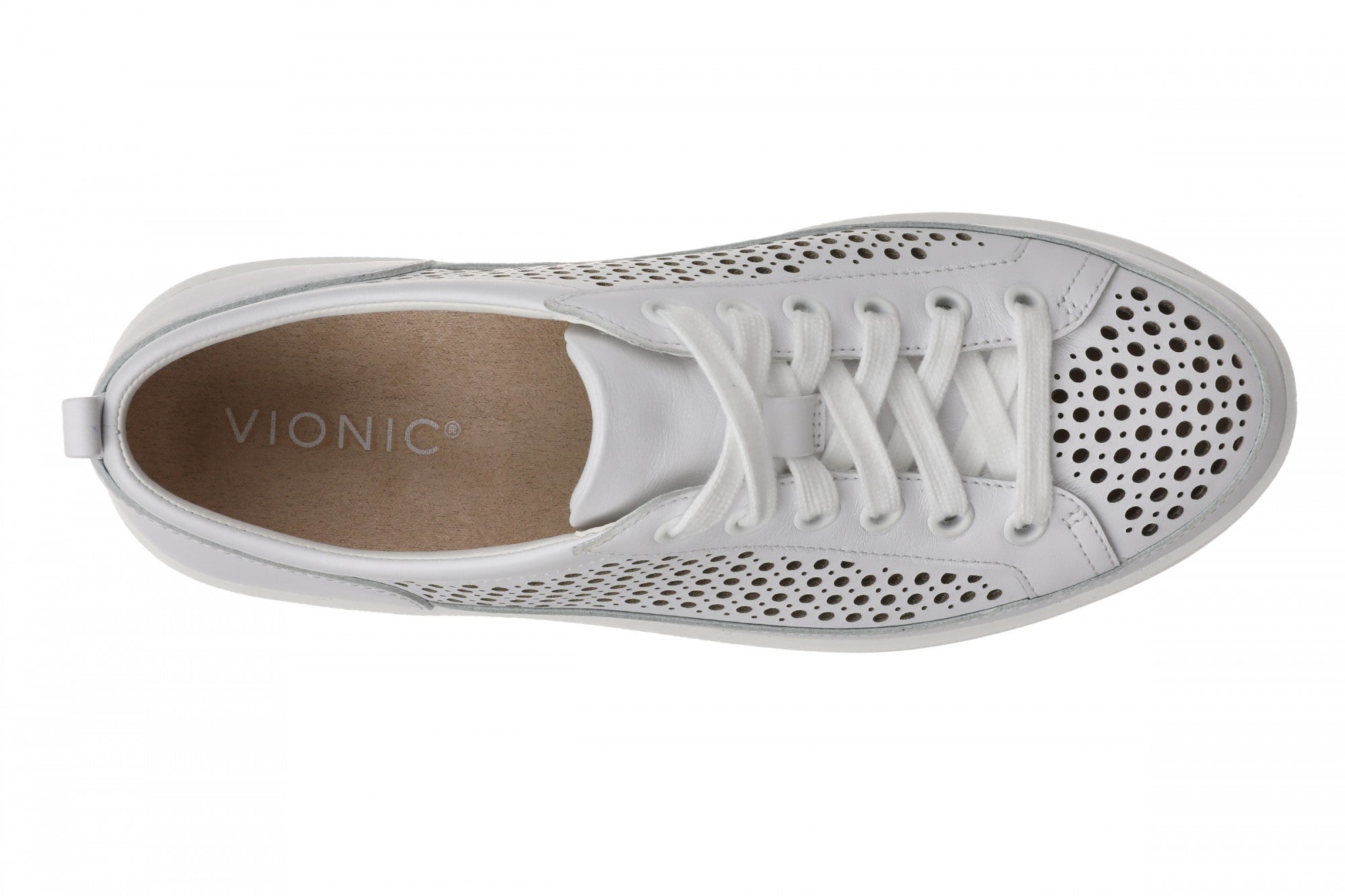 Vionic Winny Perf - Women's Perforated Leather Comfortable Supportive Orthotic Lace-Up Shoes with Arch Support - White - Top