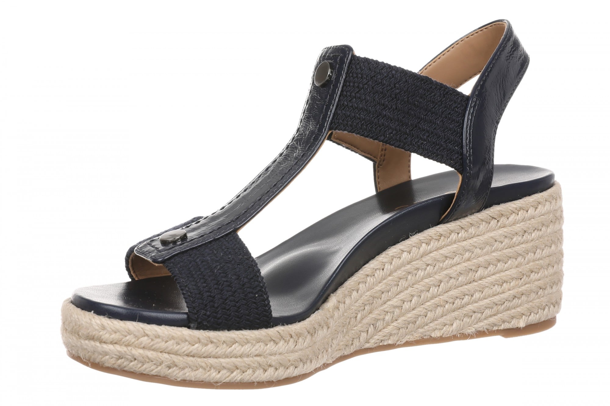 Vionic Calera Women's Espadrille Wedge Arch Support Sandal - Navy Blazer - Left angle