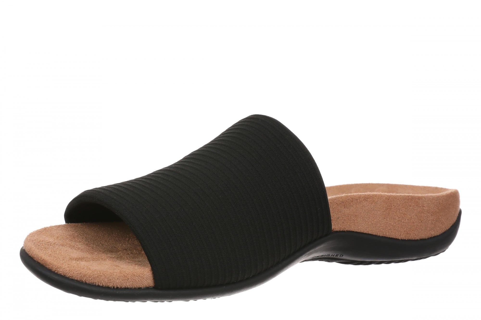 Vionic Renie Knit Women's Orthotic Slide Sandal - Stretch Knit Comfort Support - Black - Left angle