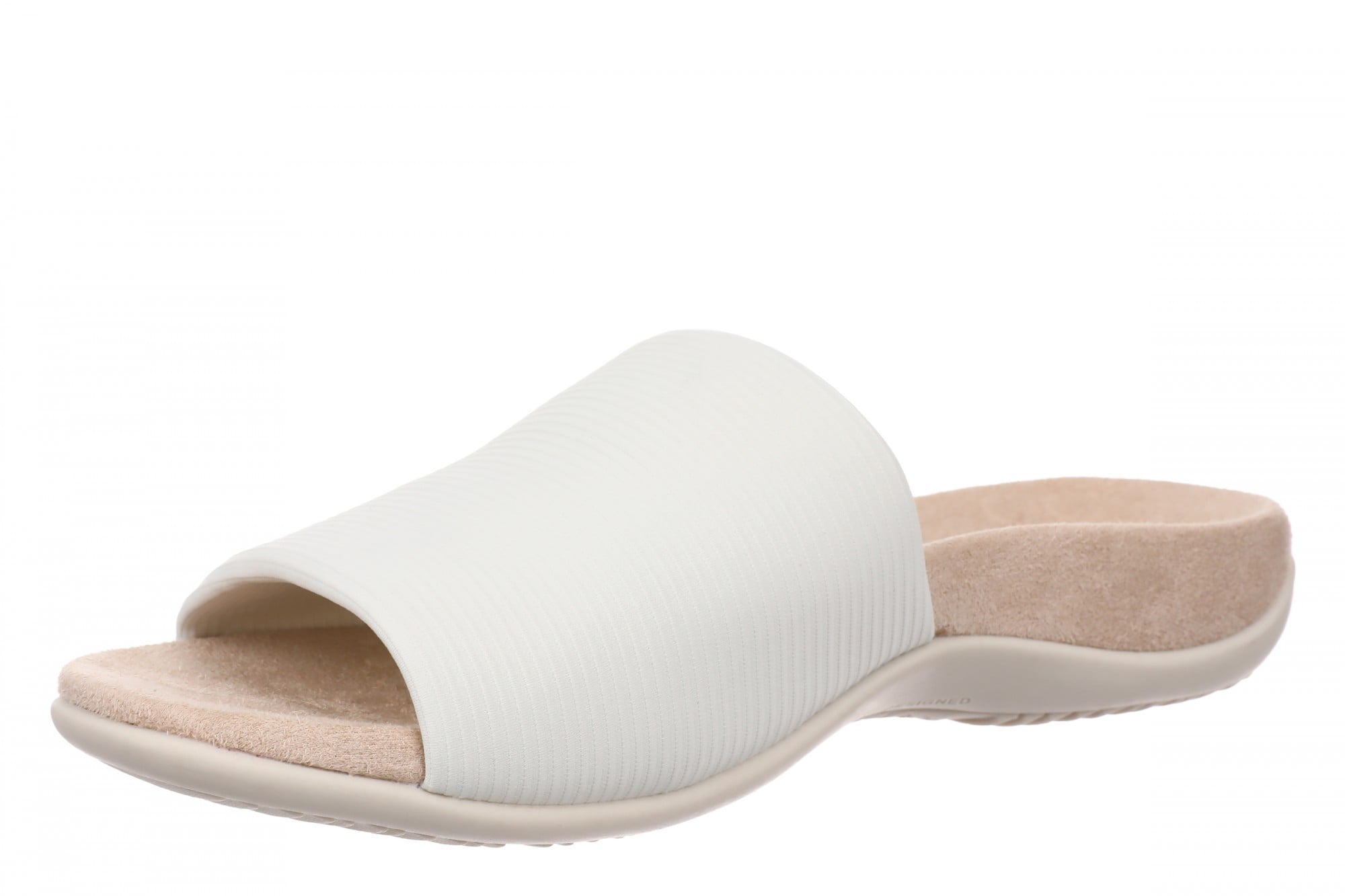 Vionic Renie Knit Women's Orthotic Slide Sandal - Stretch Knit Comfort Support - Cream - Left angle